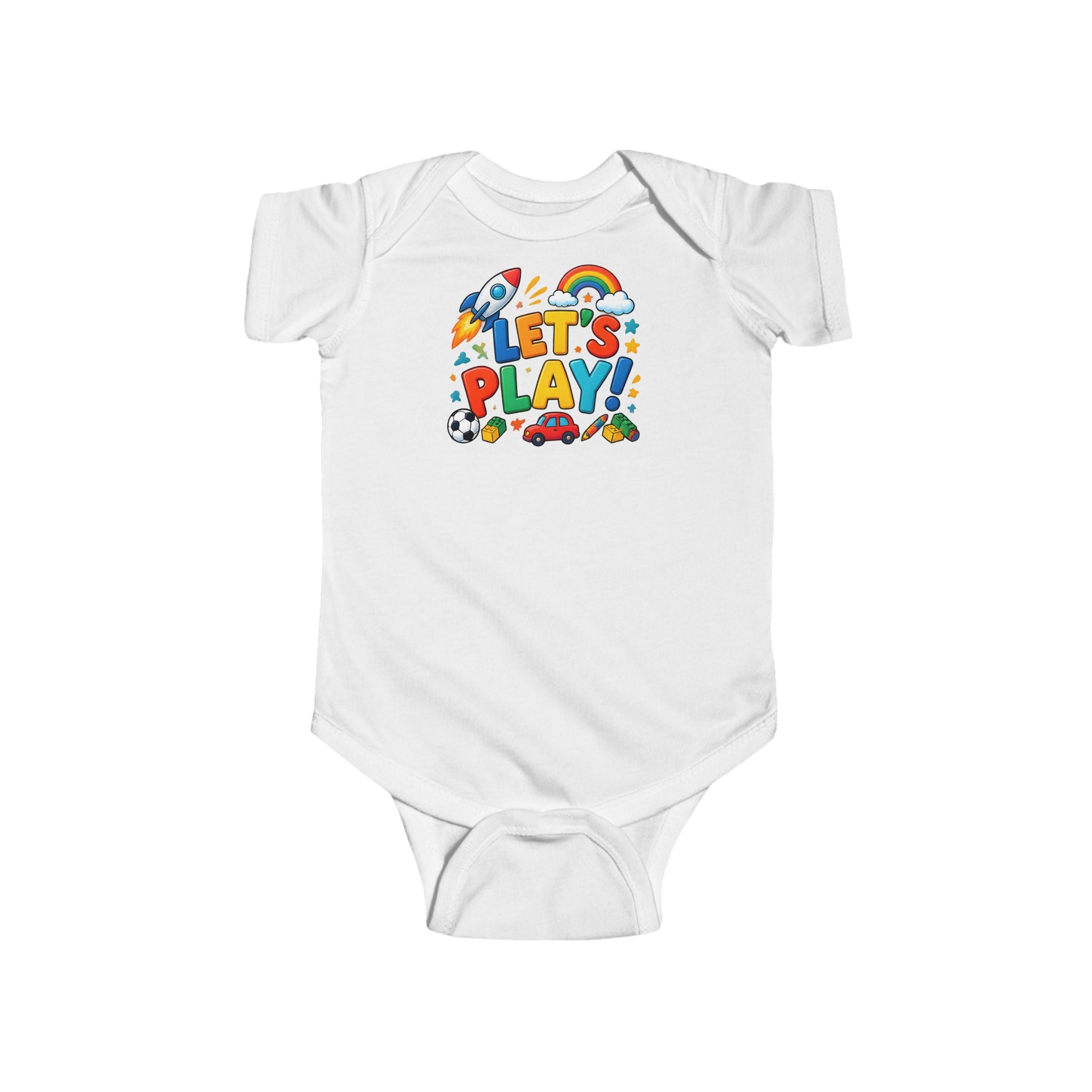 Let’s Play Baby Bodysuit - Colorful Toy Rocket & Rainbow Infant Onesie