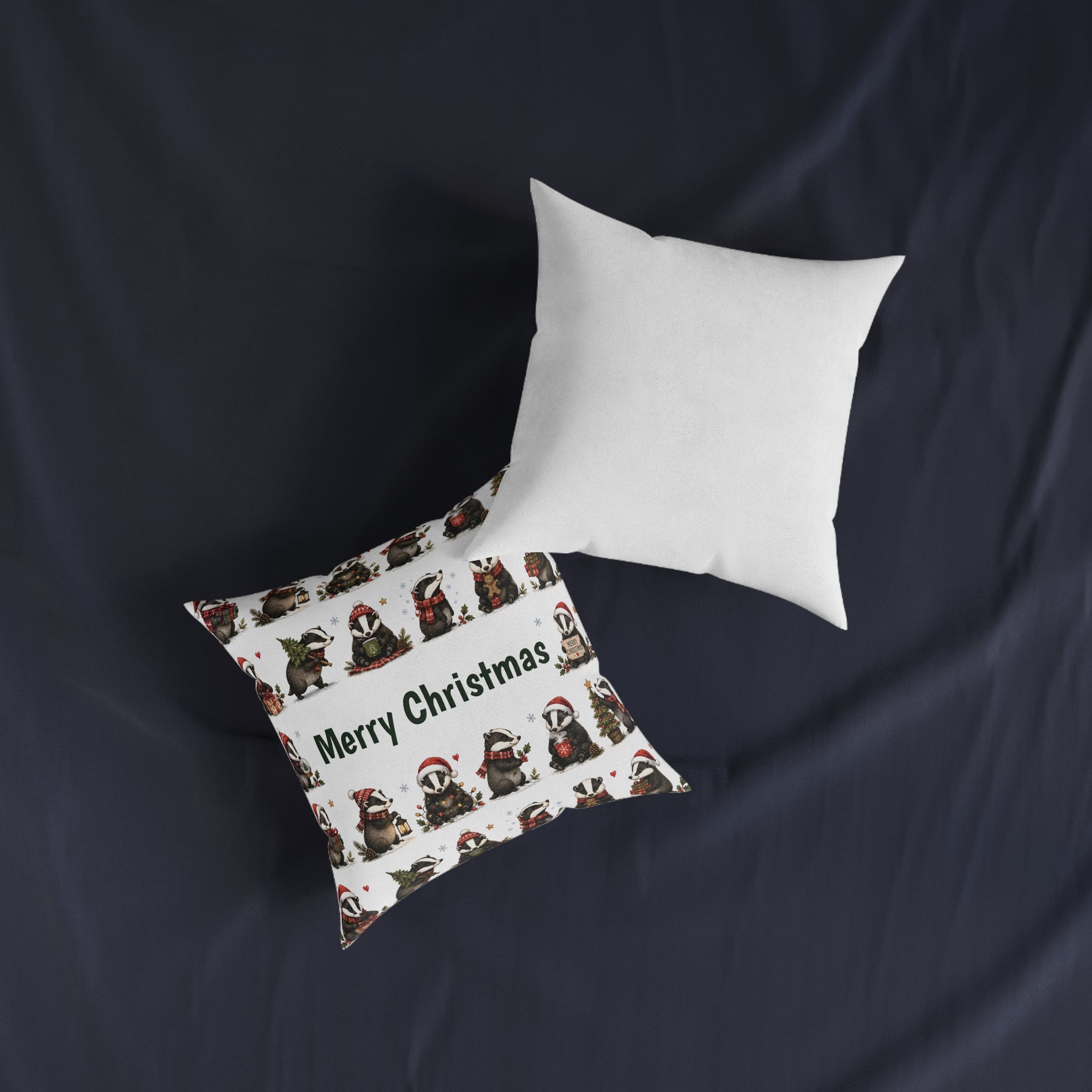 Square Cushion – Christmas Woodland Badger | Festive Wildlife Cushion