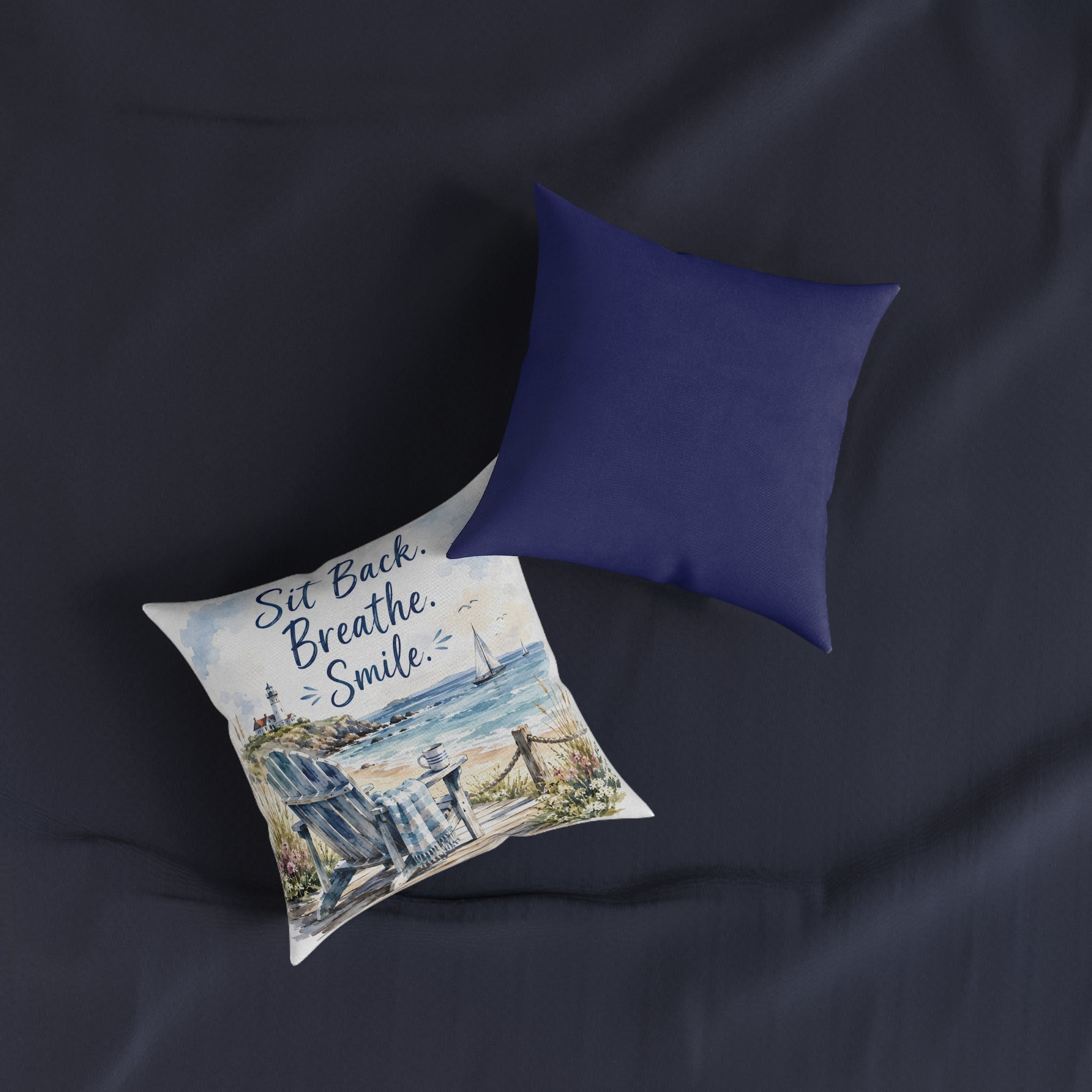 Square Cushion - Sit Back. Breathe. Smile.
