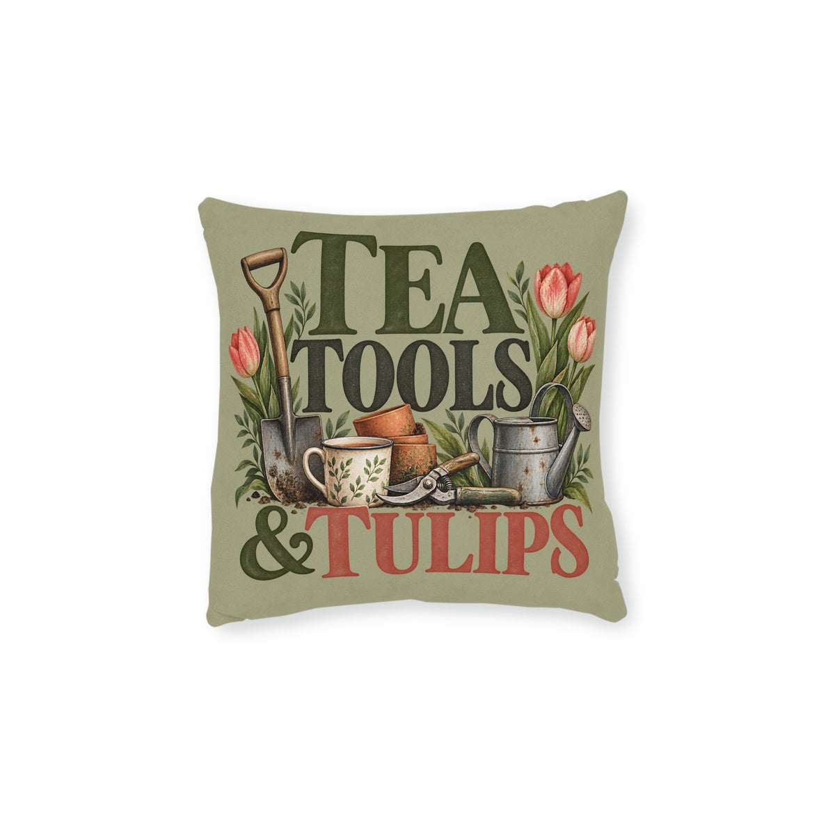 Square Cushion | Tea, Tools & Tulips - Gardening