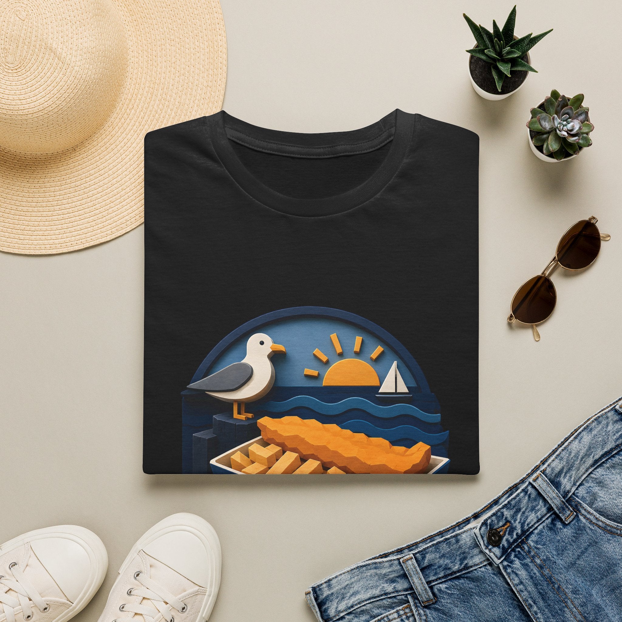 Unisex T-Shirt – Fish & Chips By The Sea | British Seaside T-Shirt