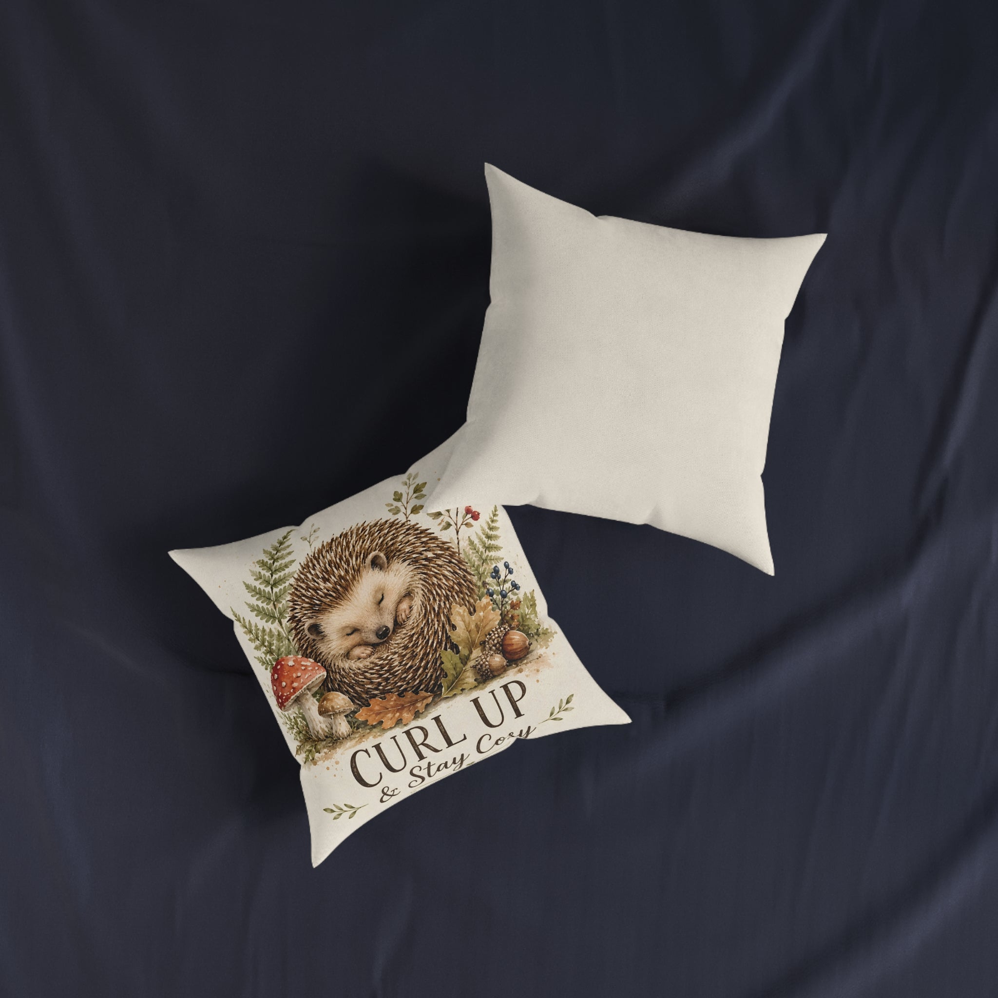Square Cushion – Curl Up & Stay Cosy Hedgehog | Woodland Animal Cushion