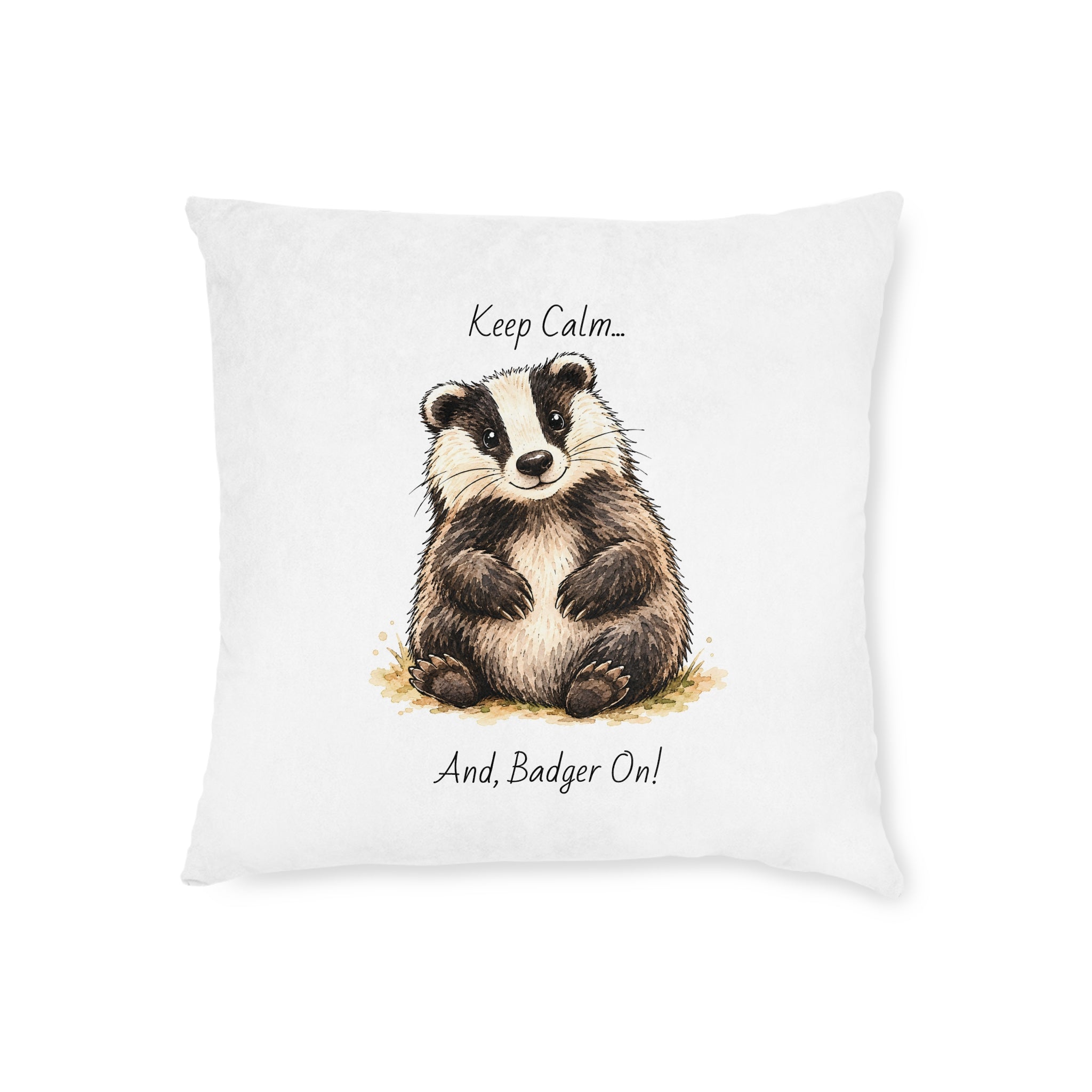 Square Cushion – Keep Calm... And Badger On | Woodland Animal Cushion