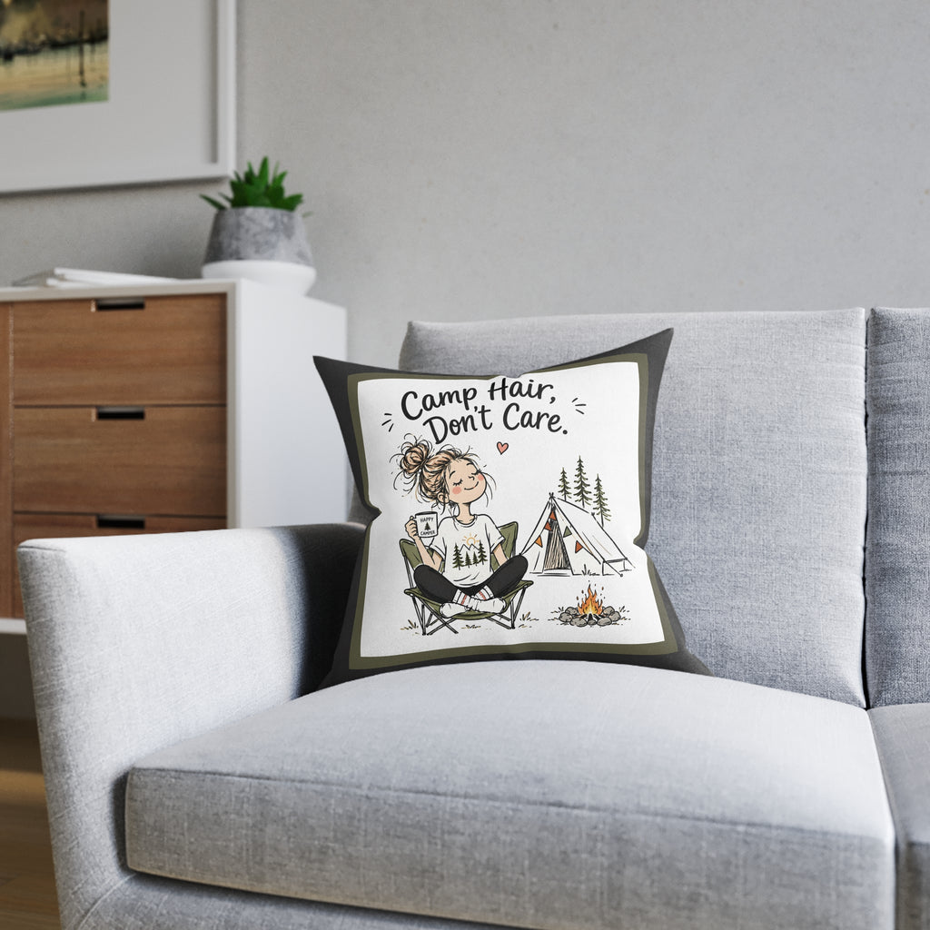 Square Cushion – Camp Hair, Don't Care | Camping Cushion