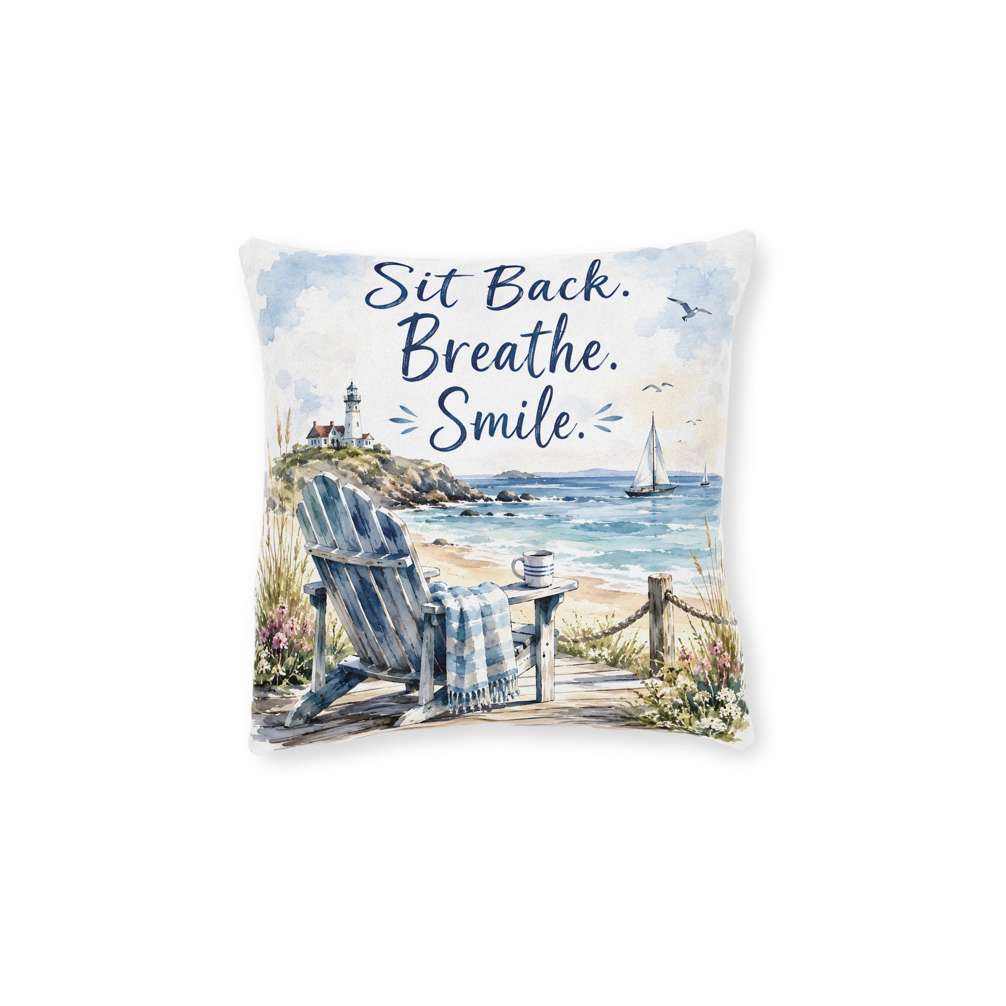 Square Cushion - Sit Back. Breathe. Smile.