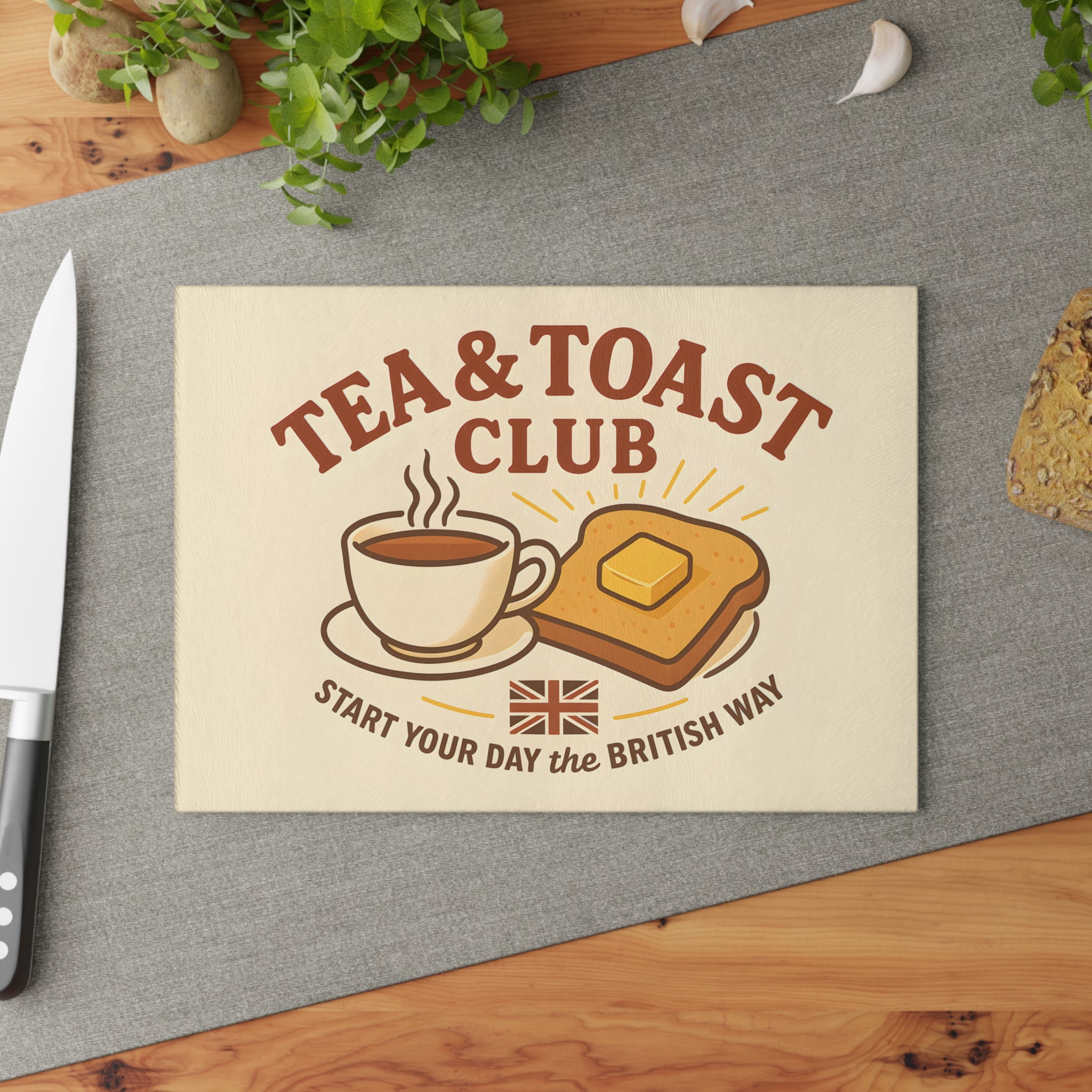 Glass Cutting Board - Tea & Toast Design