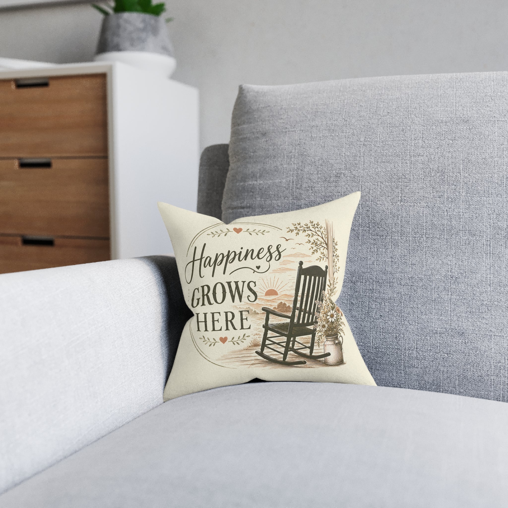 Square Cushion - Happiness Grows Here
