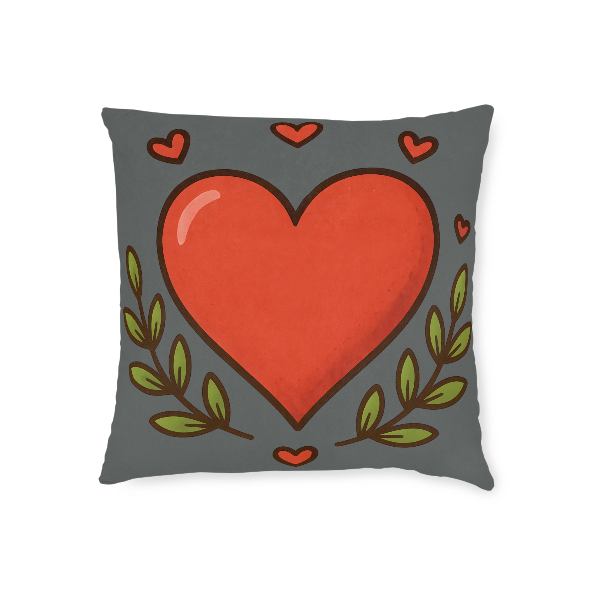 Square Cushion - Hearts & Leaves Design