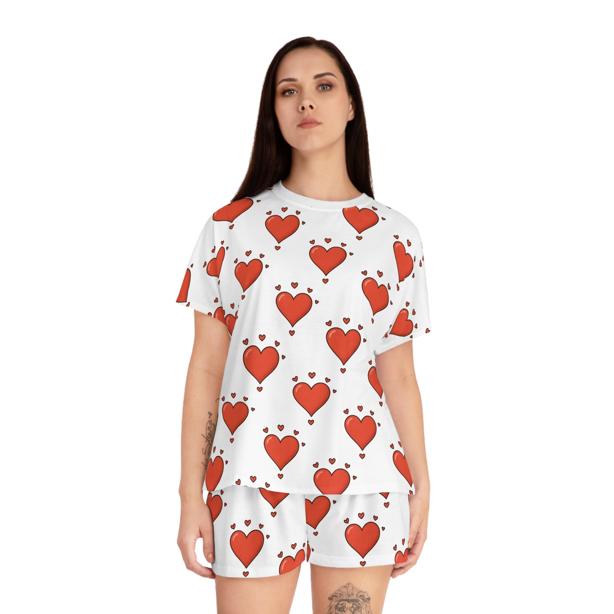 Women's Pyjama Heart Print Set - Cute & Cozy Sleepwear for Valentine's Day