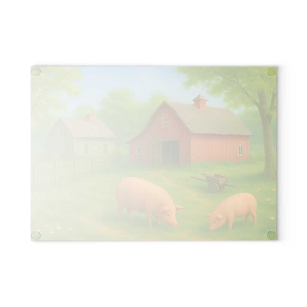 Glass Cutting Board - Rustic Farm Design