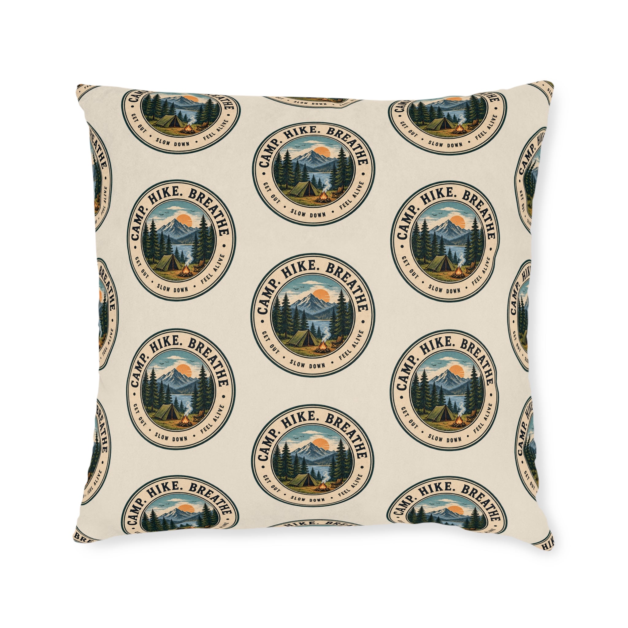 Square Cushion – Camp. Hike. Breathe. | Outdoor Pattern Cushion