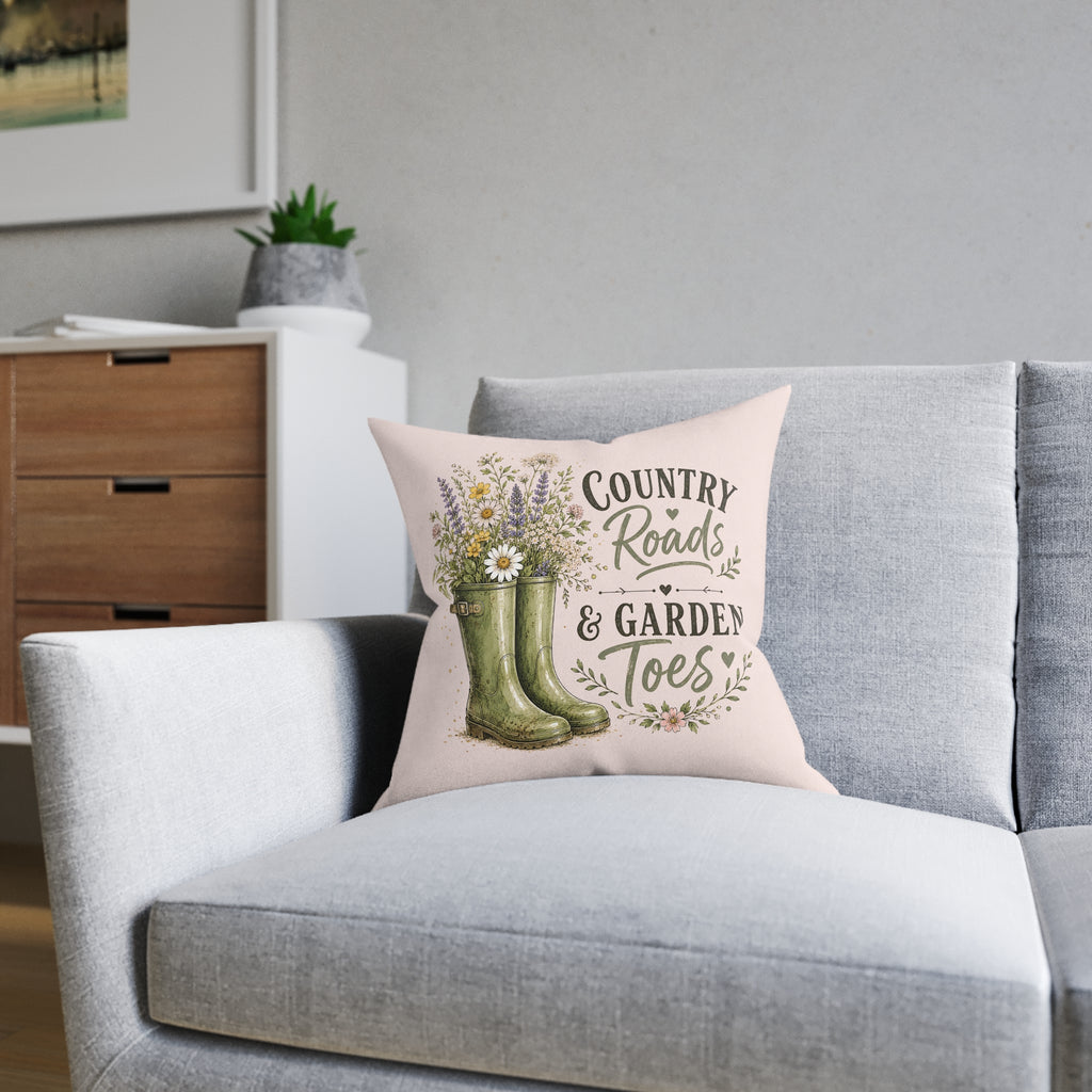 Square Cushion - Country Roads and Garden Toes | Rustic Farmhouse Home Decor