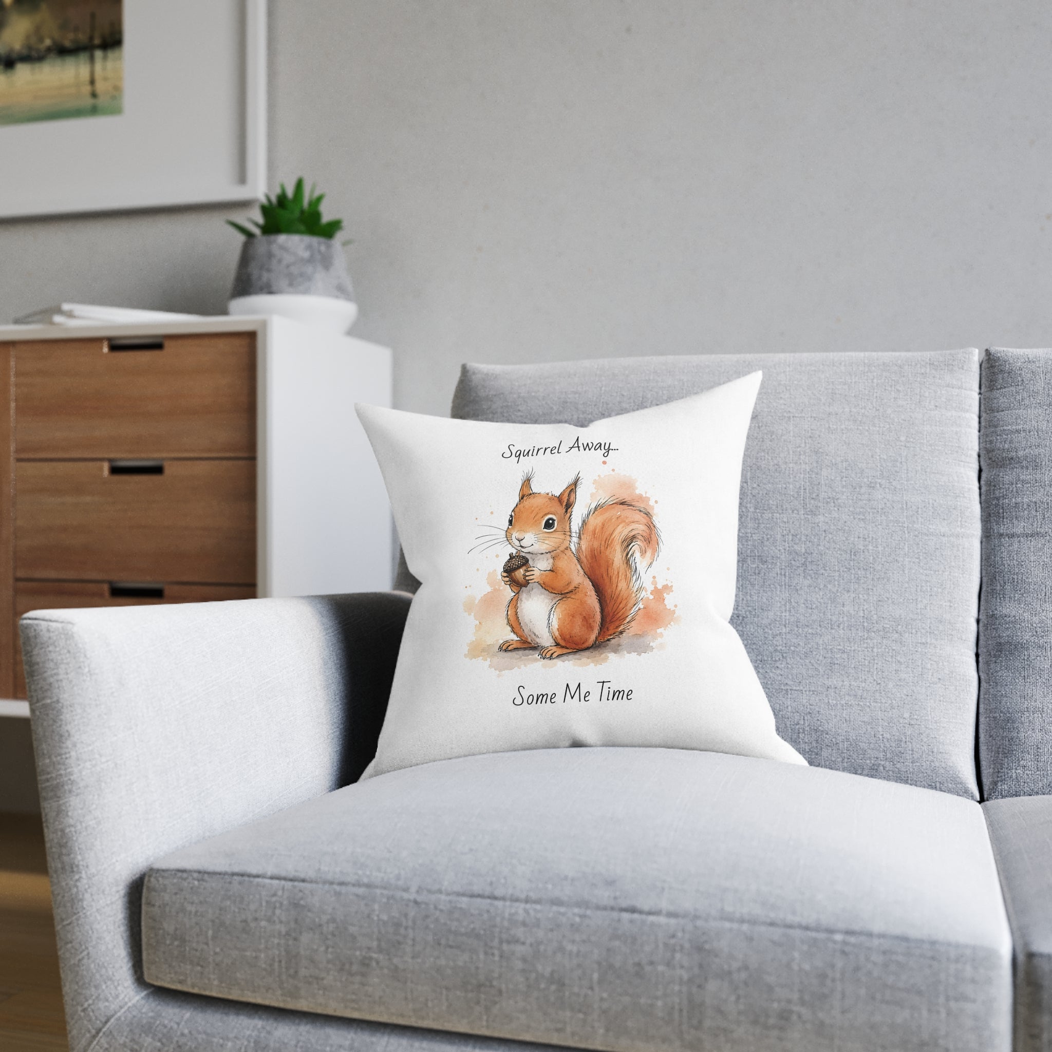 Square Cushion – Squirrel Away Some Me Time | Woodland Cushion