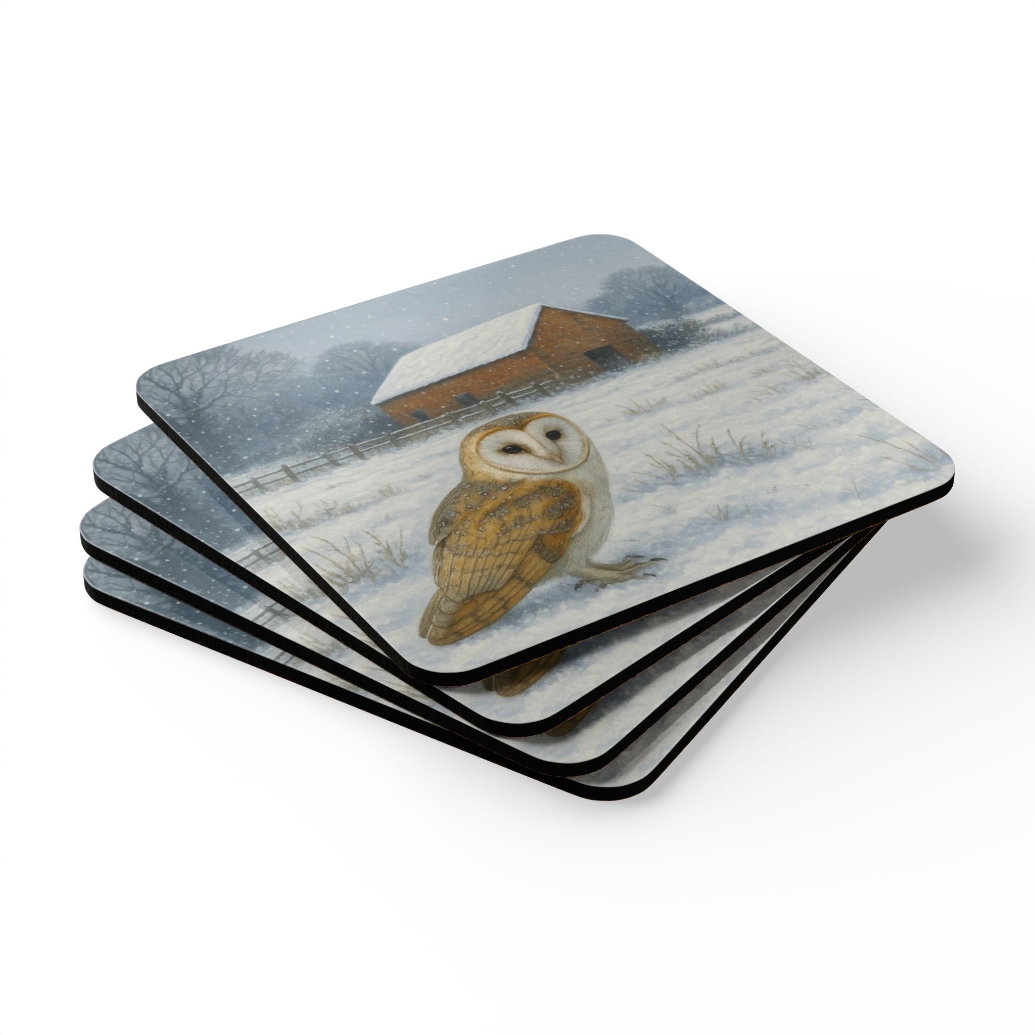 Coaster Set with Barn Owl Design