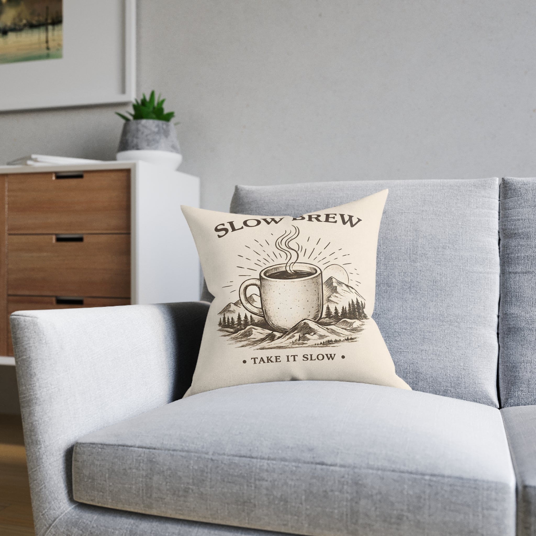 Square Cushion - Slow Brew. Take it Slow