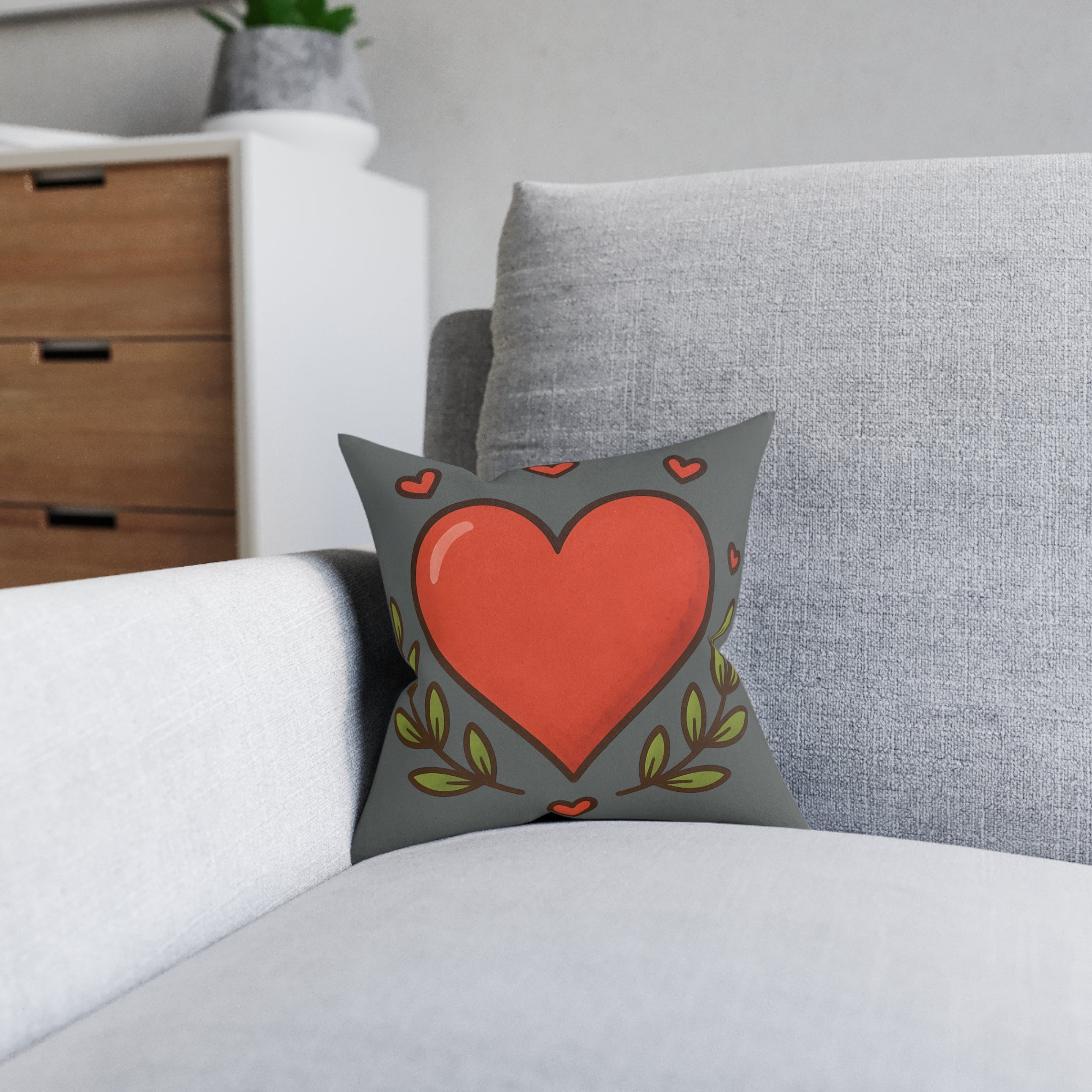 Square Cushion - Hearts & Leaves Design