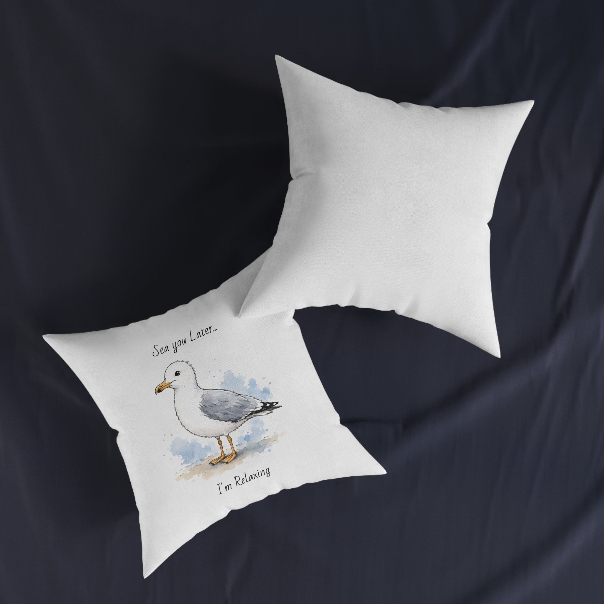 Square Cushion – Sea You Later... I'm Relaxing | Seagull Coastal Cushion