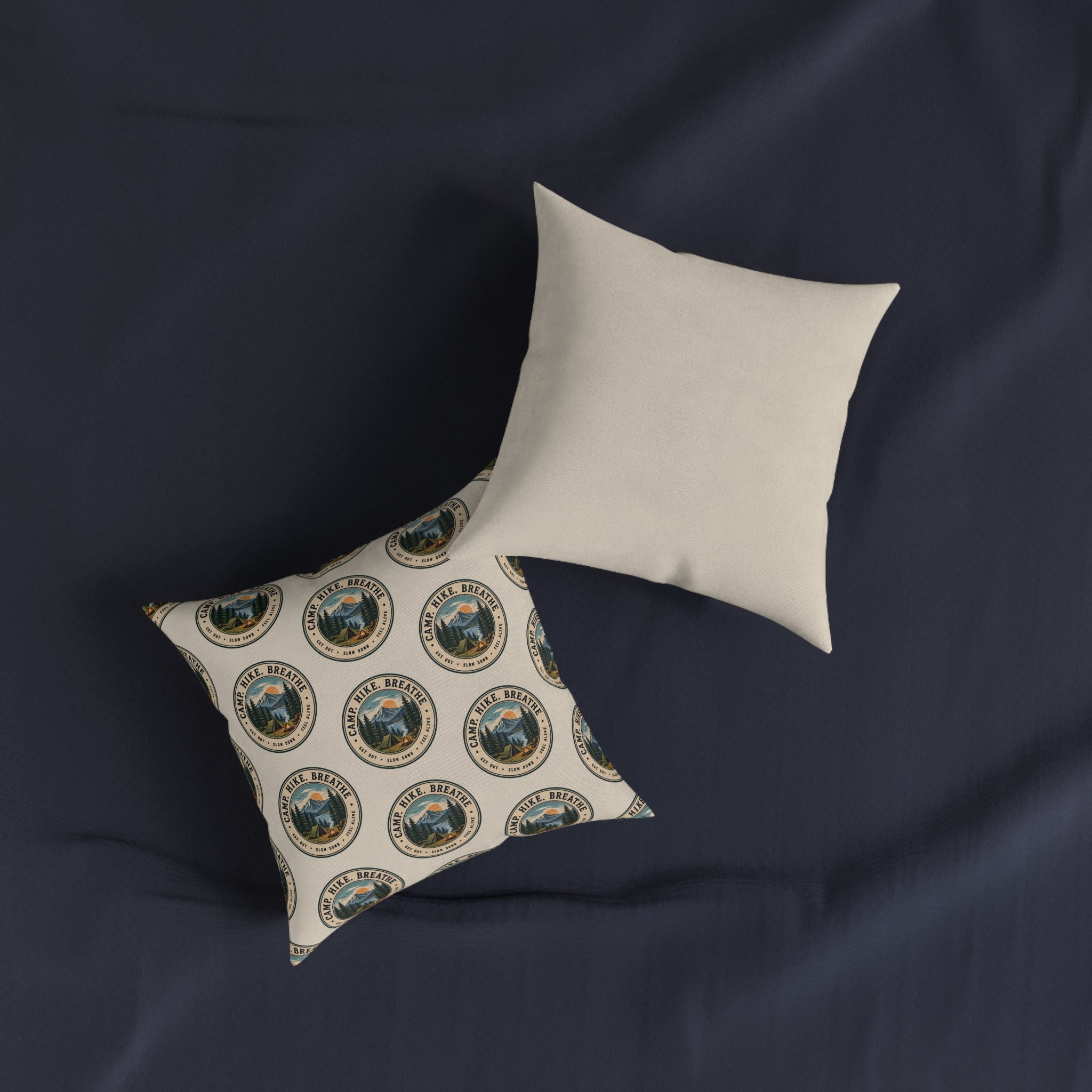 Square Cushion – Camp. Hike. Breathe. | Outdoor Pattern Cushion