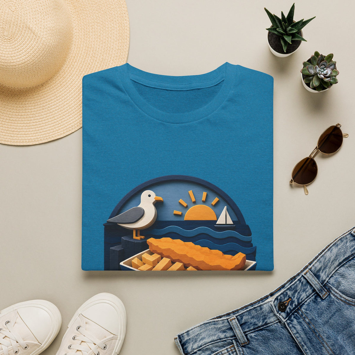 Unisex T-Shirt – Fish & Chips By The Sea | British Seaside T-Shirt