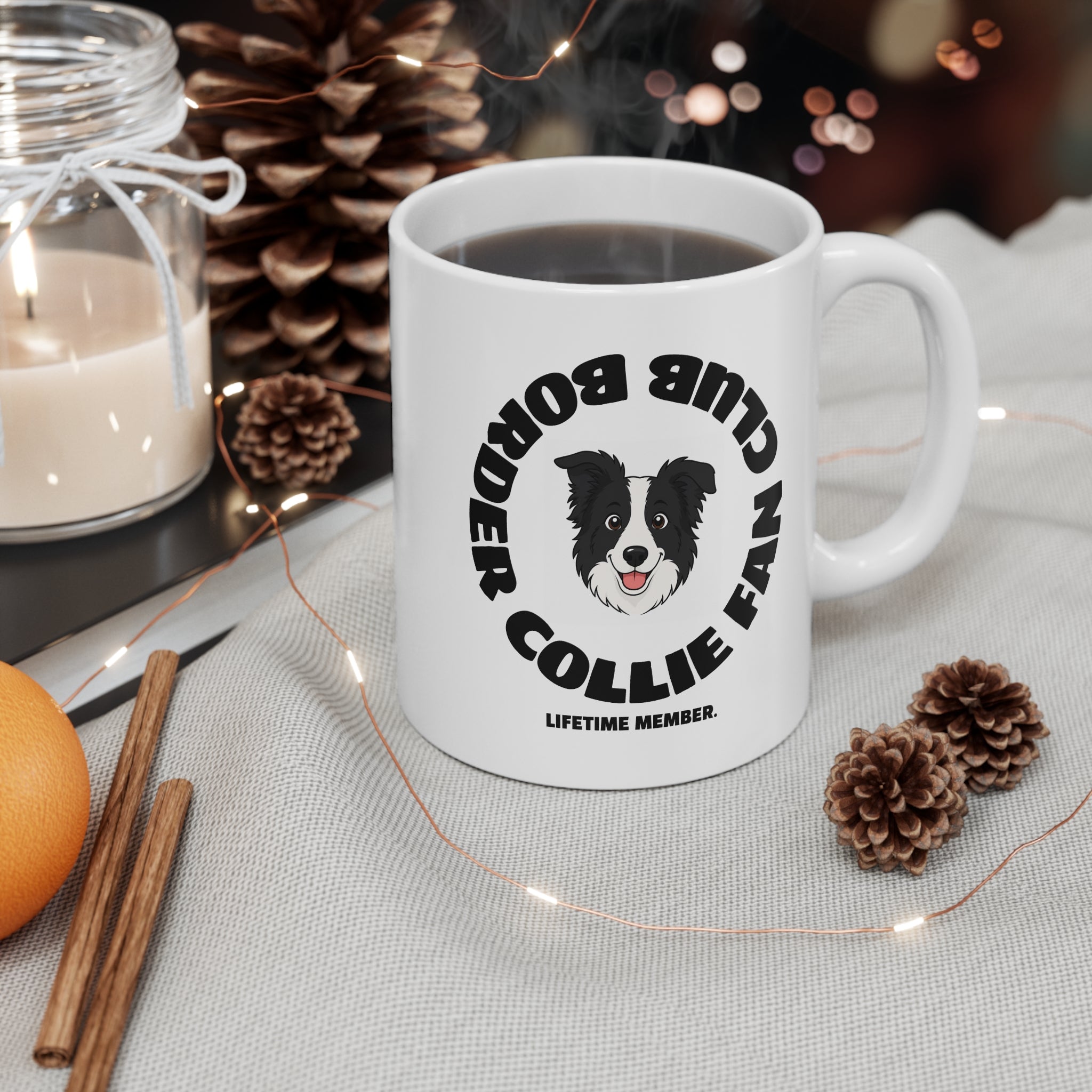 Border Collie Fan Club Mug — 11oz White Coffee Cup, "Lifetime Member" Dog Lover Gift