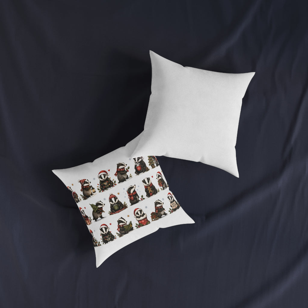 Square Cushion - Christmas Woodland Badger