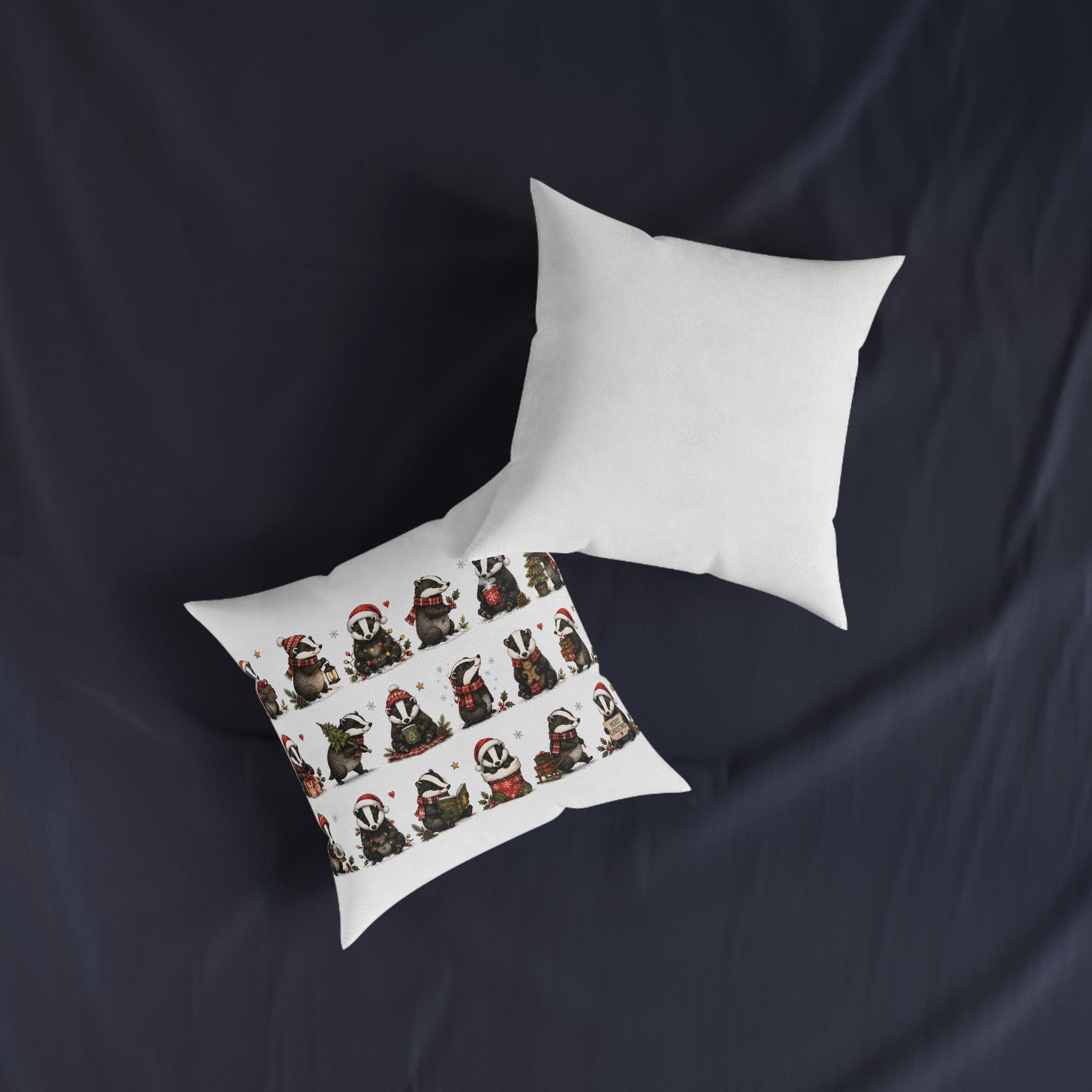 Square Cushion - Christmas Woodland Badger