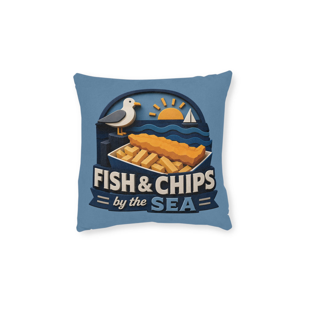 Square Cushion - Fish & Chips By the Sea