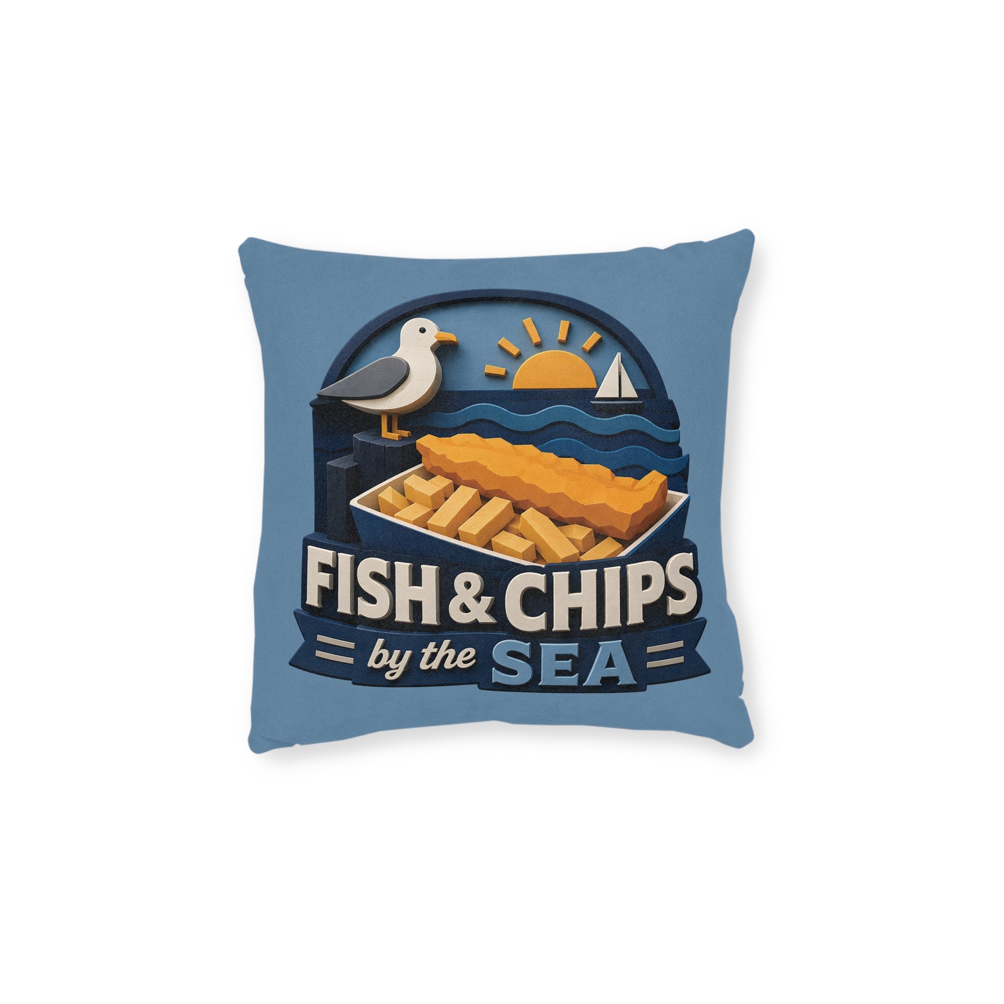 Square Cushion - Fish & Chips By the Sea