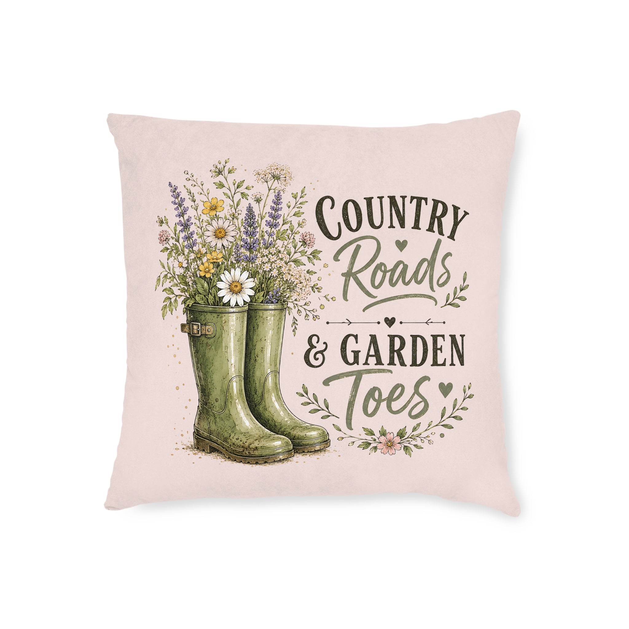 Square Cushion - Country Roads and Garden Toes | Rustic Farmhouse Home Decor