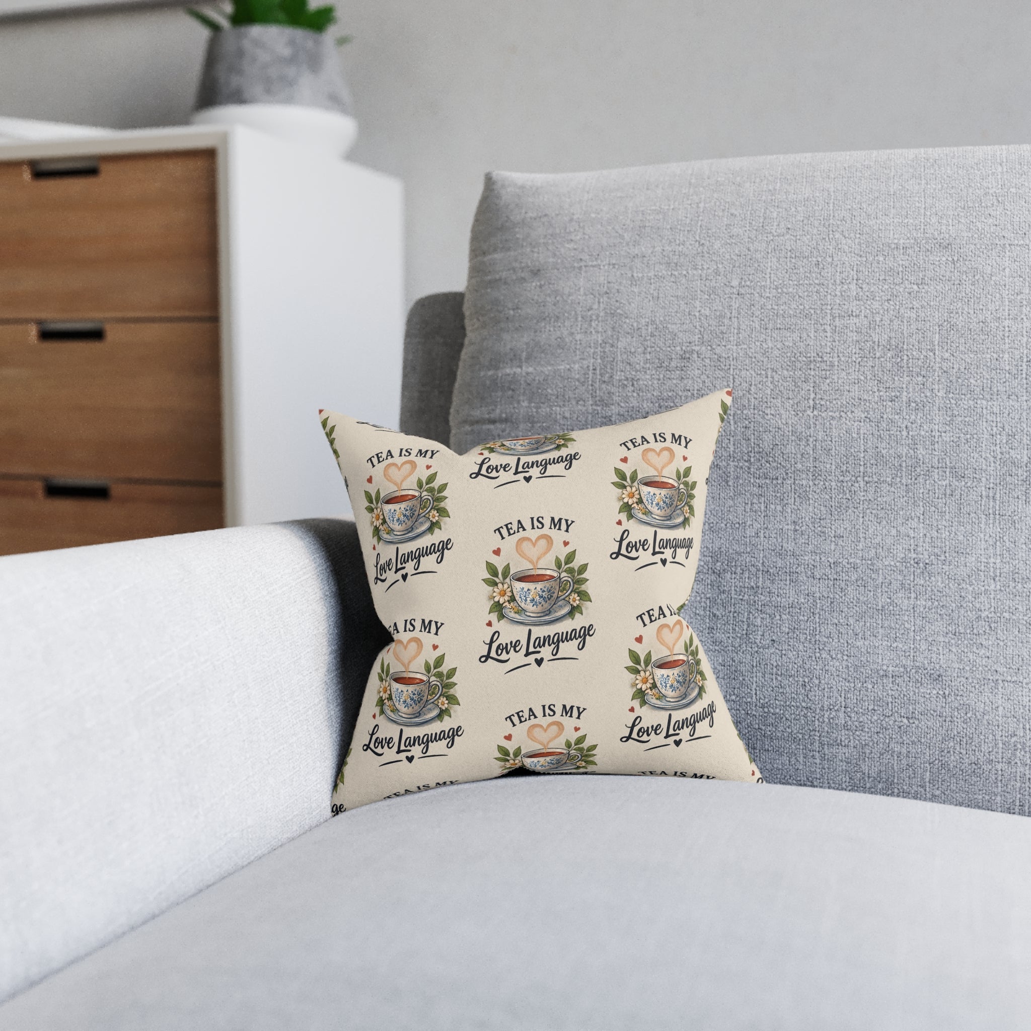 Square Cushion – Tea Is My Love Language | Tea Lover Cushion