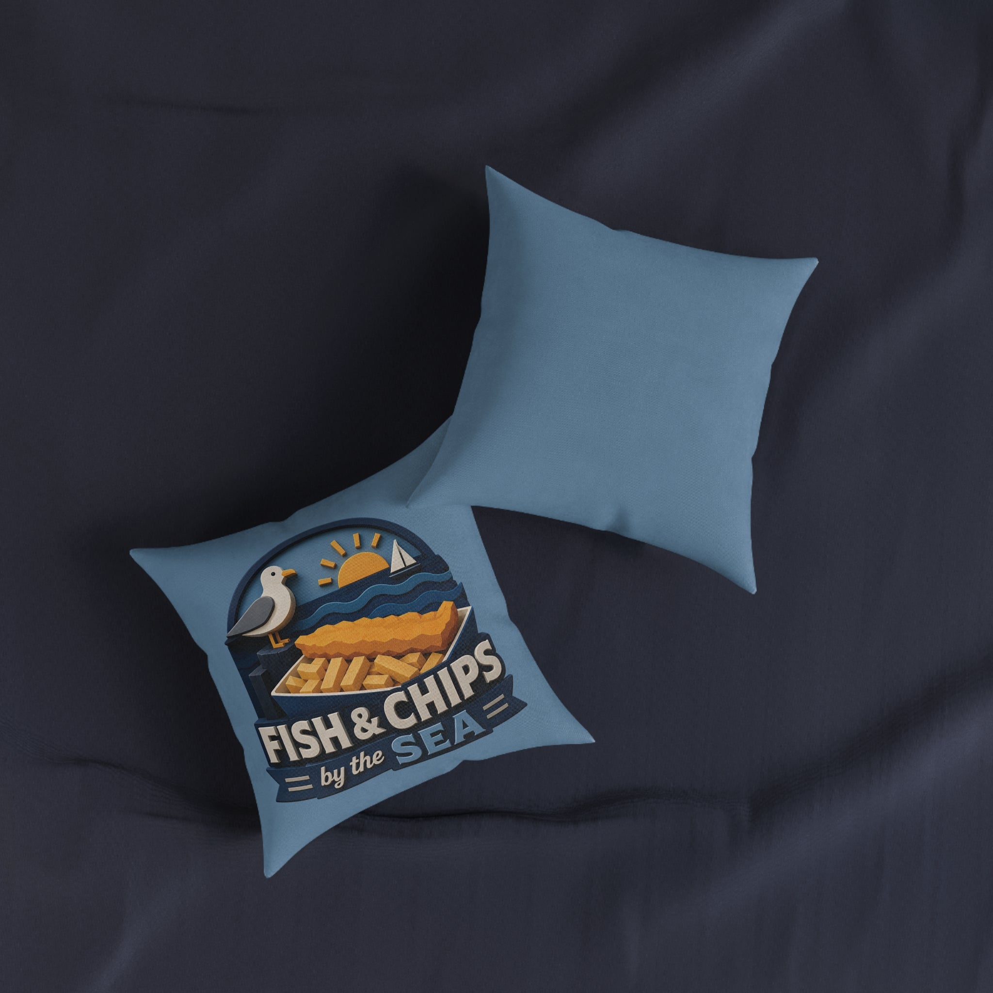 Square Cushion - Fish & Chips By the Sea