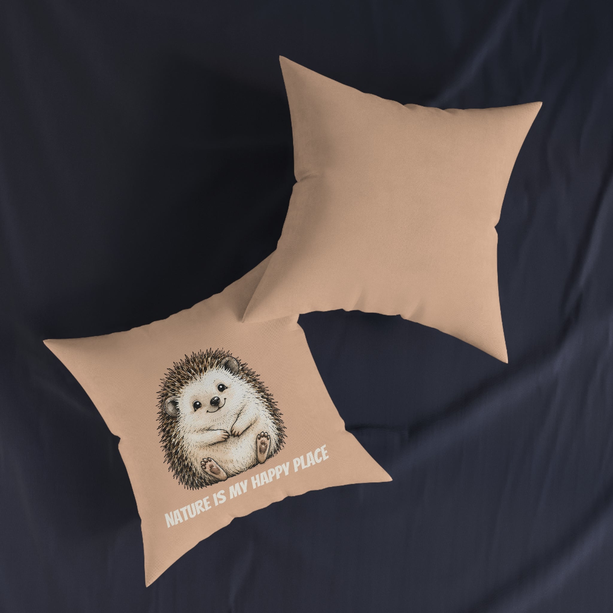 Square Cushion – Nature Is My Happy Place | Hedgehog Cushion