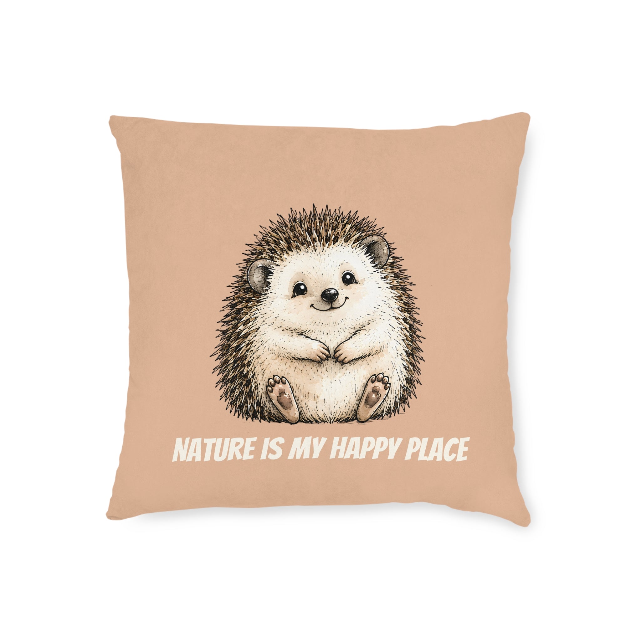 Square Cushion – Nature Is My Happy Place | Hedgehog Cushion
