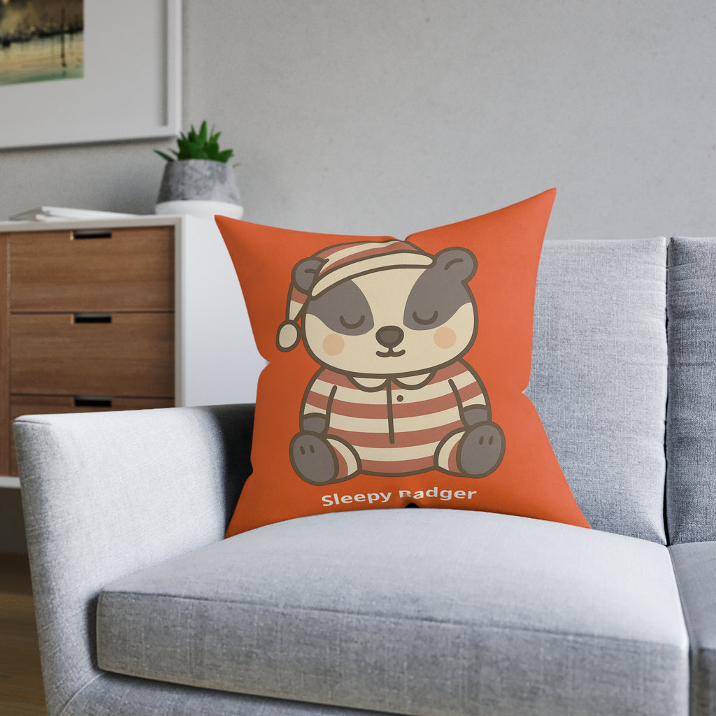 Square Cushion – Sleepy Badger - The Woodland Dreamers