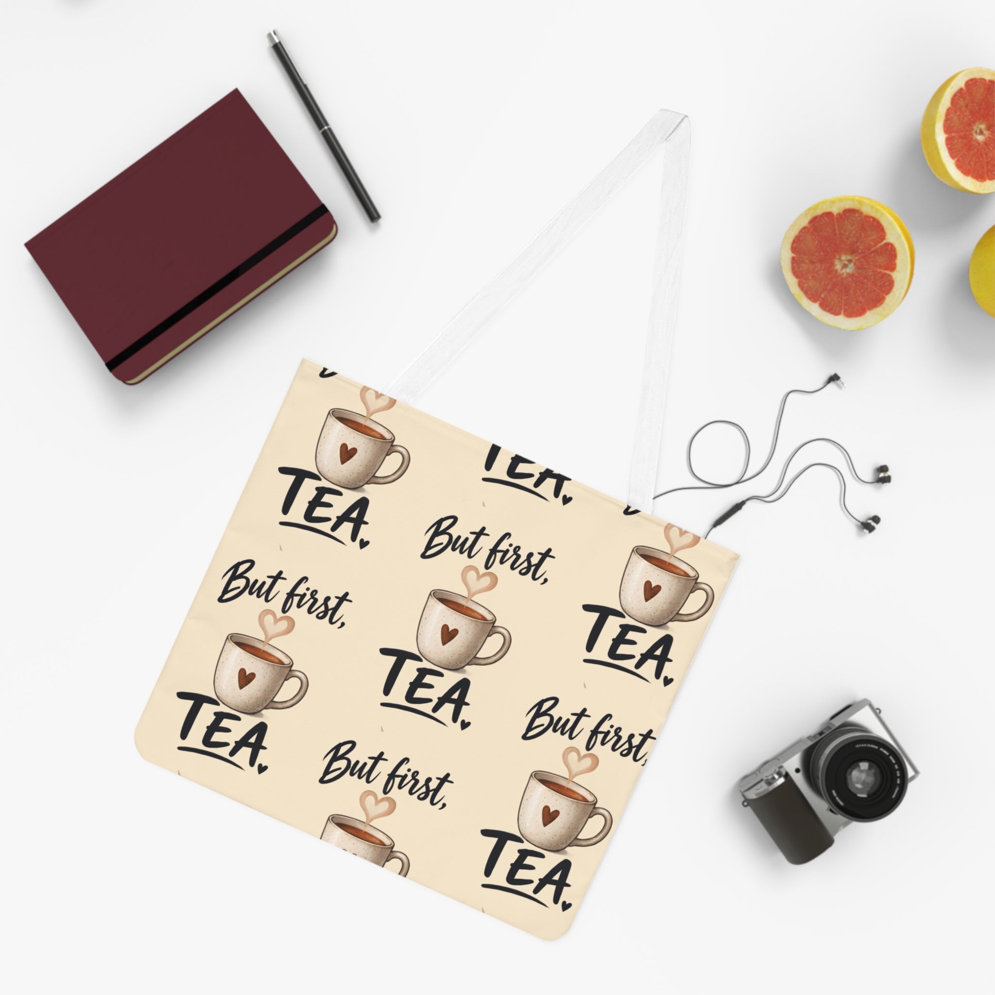 Large Beach Tote Bag – But First Tea