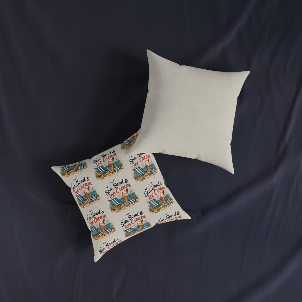Square Cushion – Sea, Sand & Ice Cream | Coastal Summer Cushion