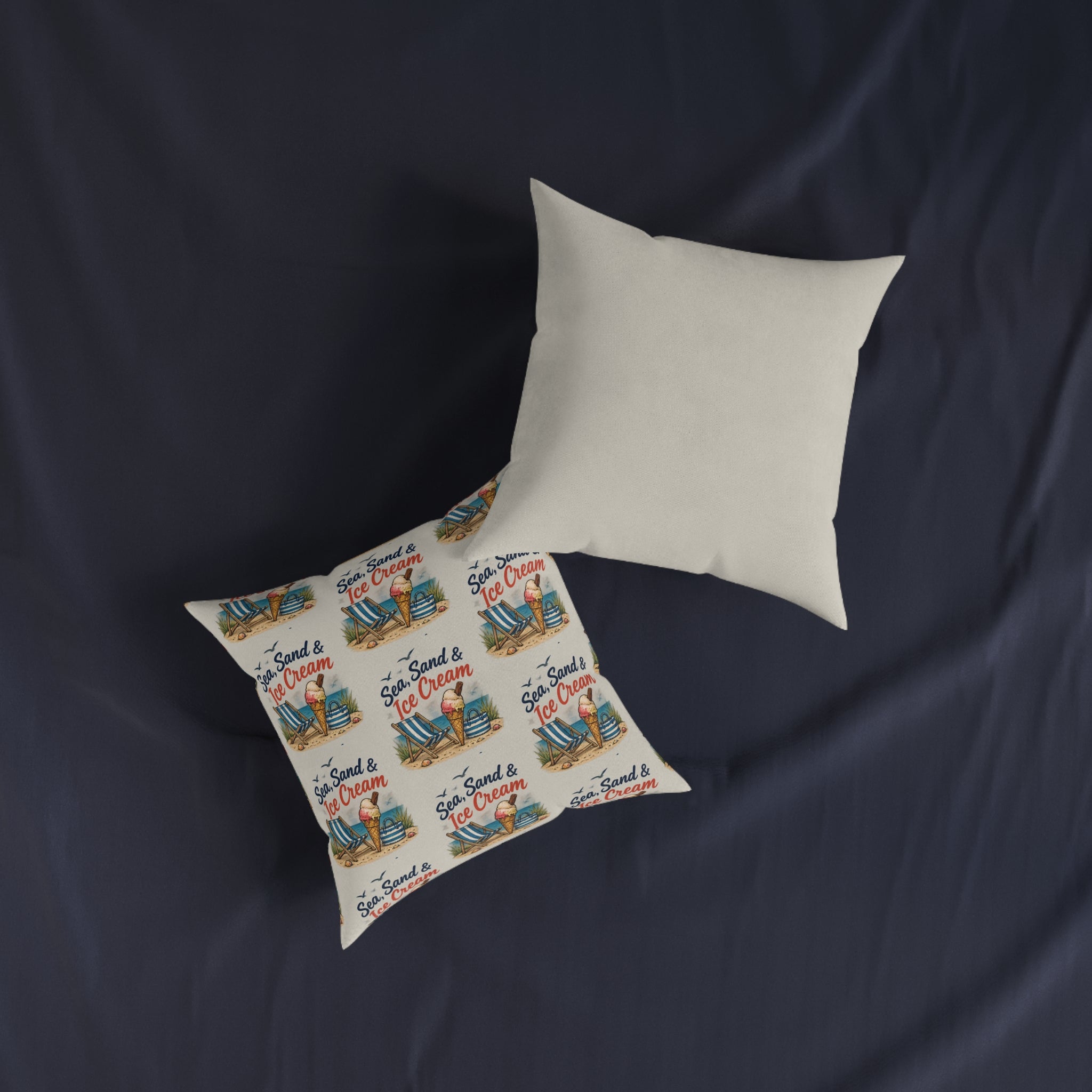 Square Cushion – Sea, Sand & Ice Cream | Coastal Summer Cushion