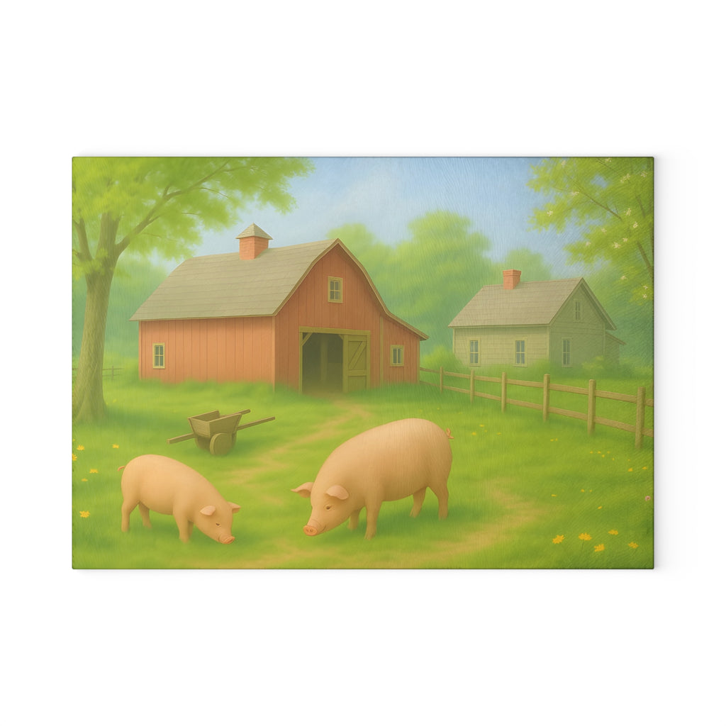 Glass Cutting Board - Rustic Farm Design