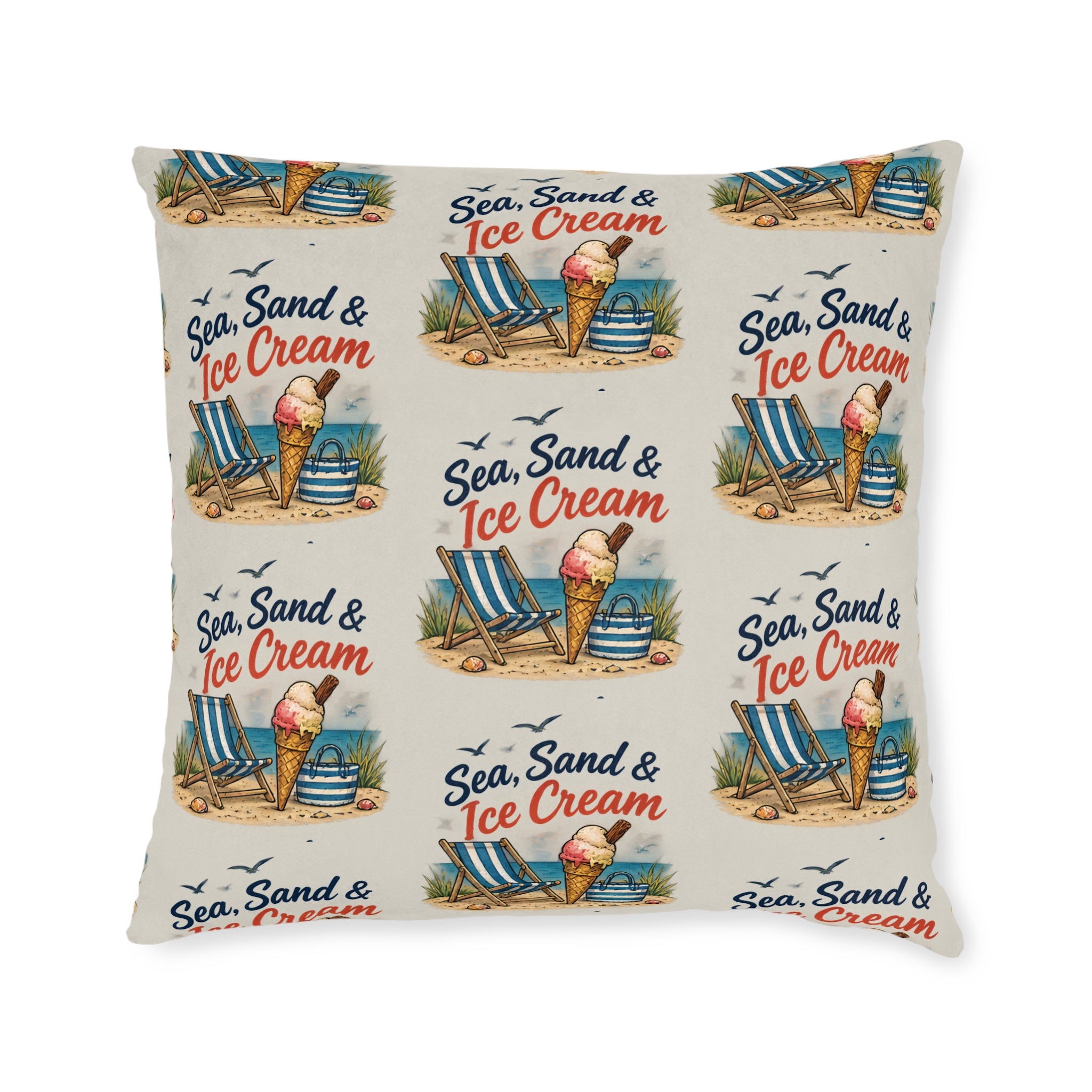 Square Cushion – Sea, Sand & Ice Cream | Coastal Summer Cushion