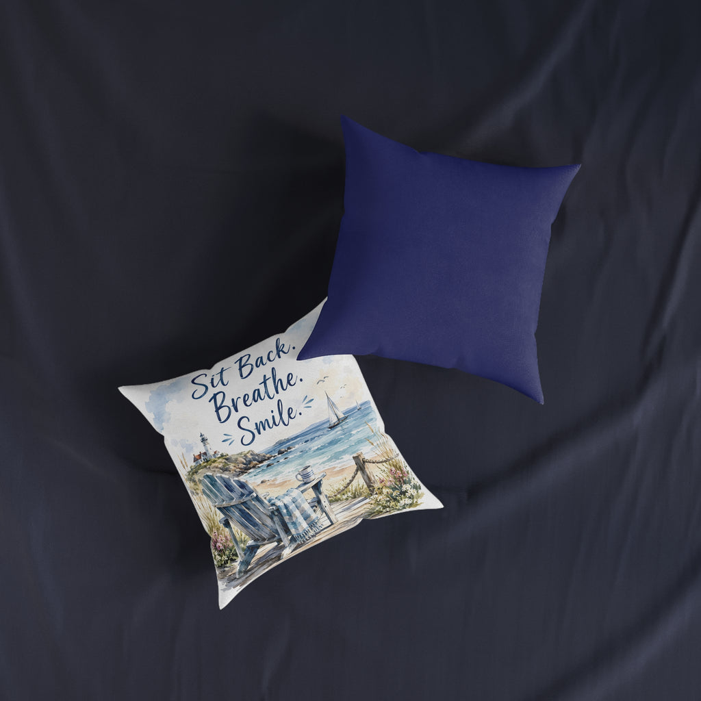 Square Cushion - Sit Back. Breathe. Smile.