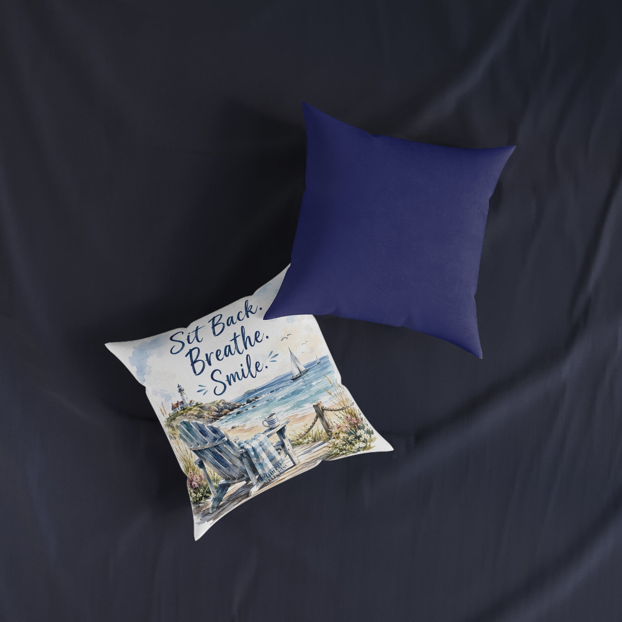 Square Cushion - Sit Back. Breathe. Smile.