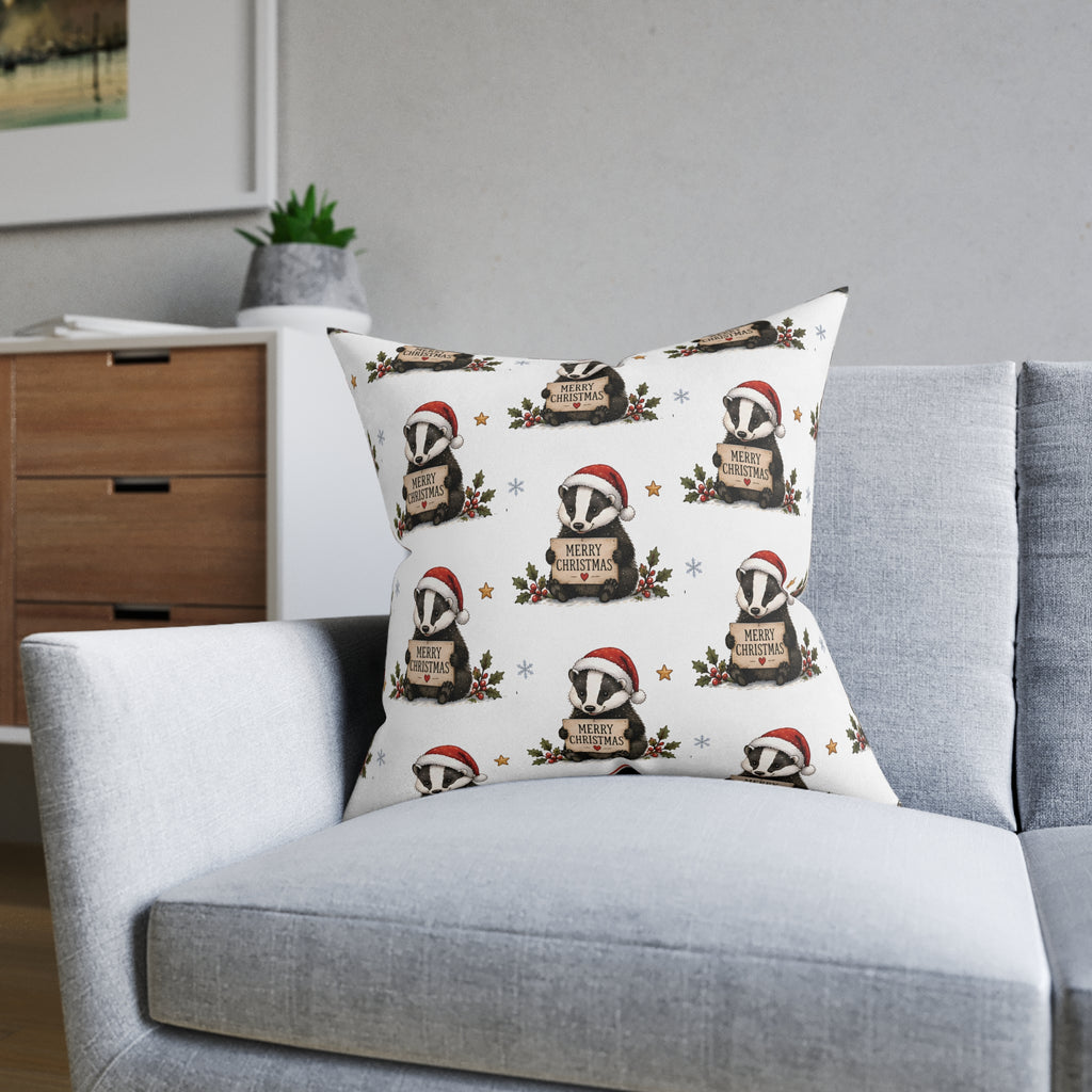 Square Cushion - Christmas Woodland Badger Pattern