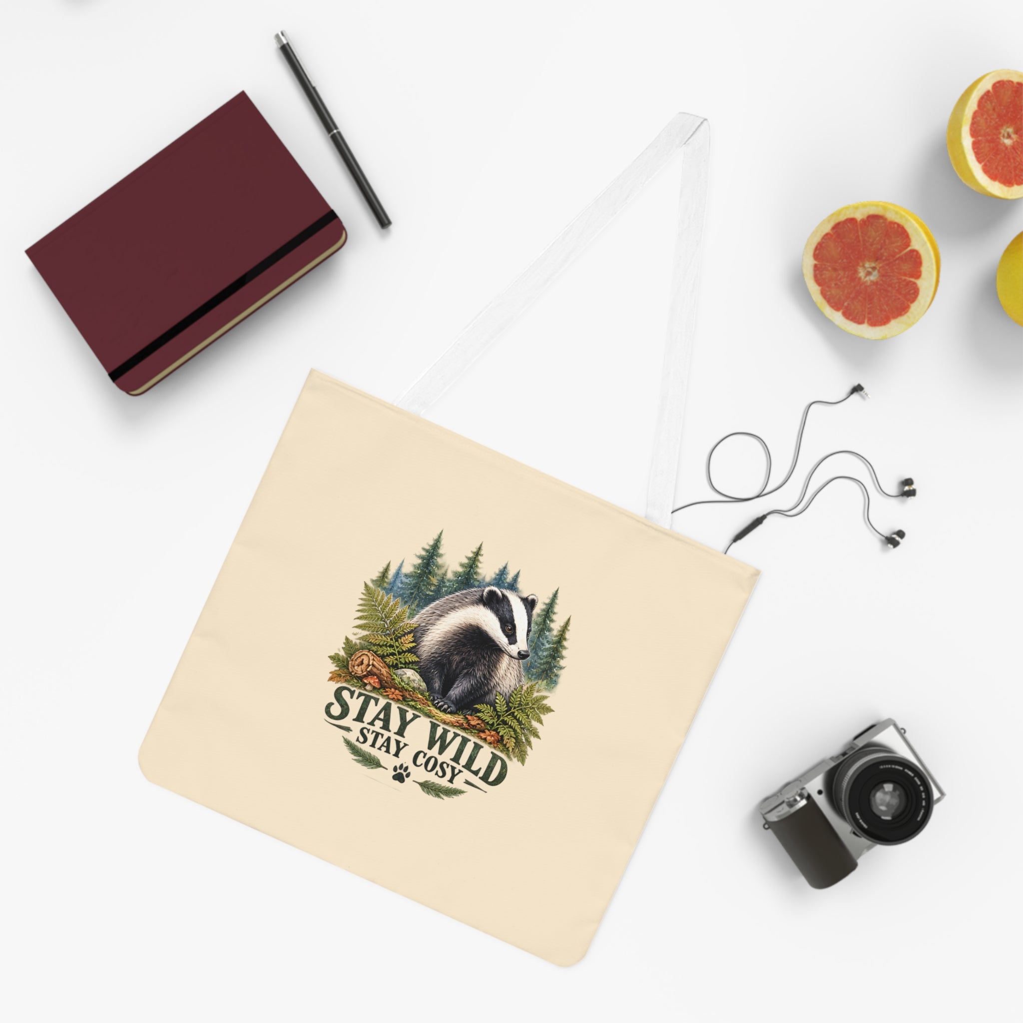 Large Tote Bag – Stay Wild Stay Cosy - Badger