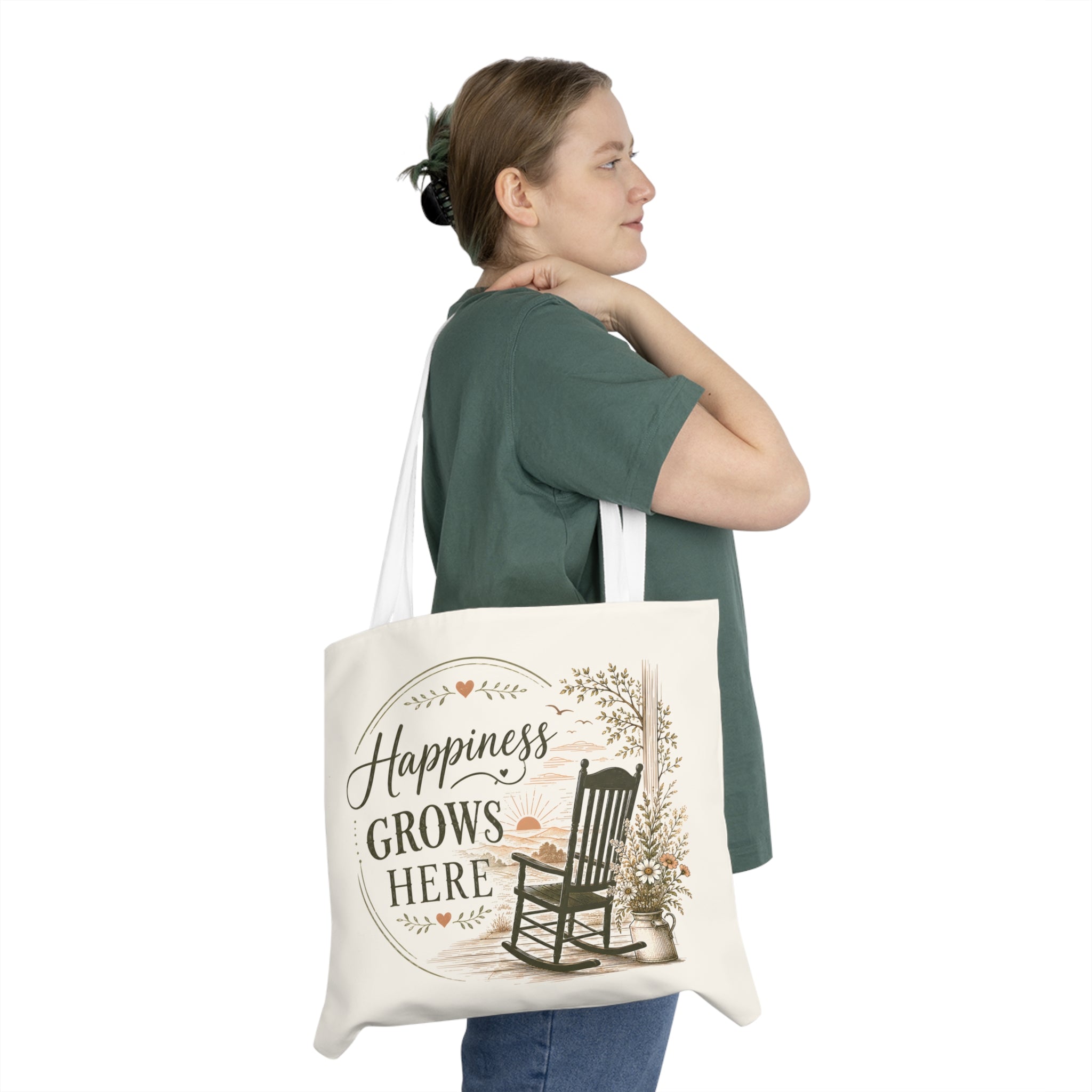Large Tote Bag - Happiness Grows Here | Garden & Nature Tote