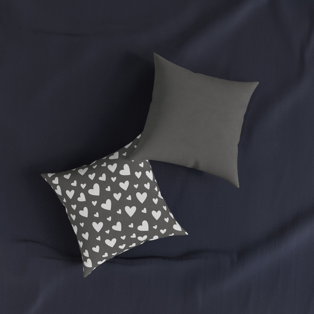 Square Cushion - Hearts - Grey