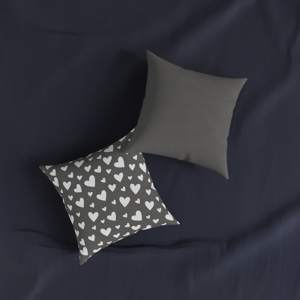 Square Cushion - Hearts - Grey