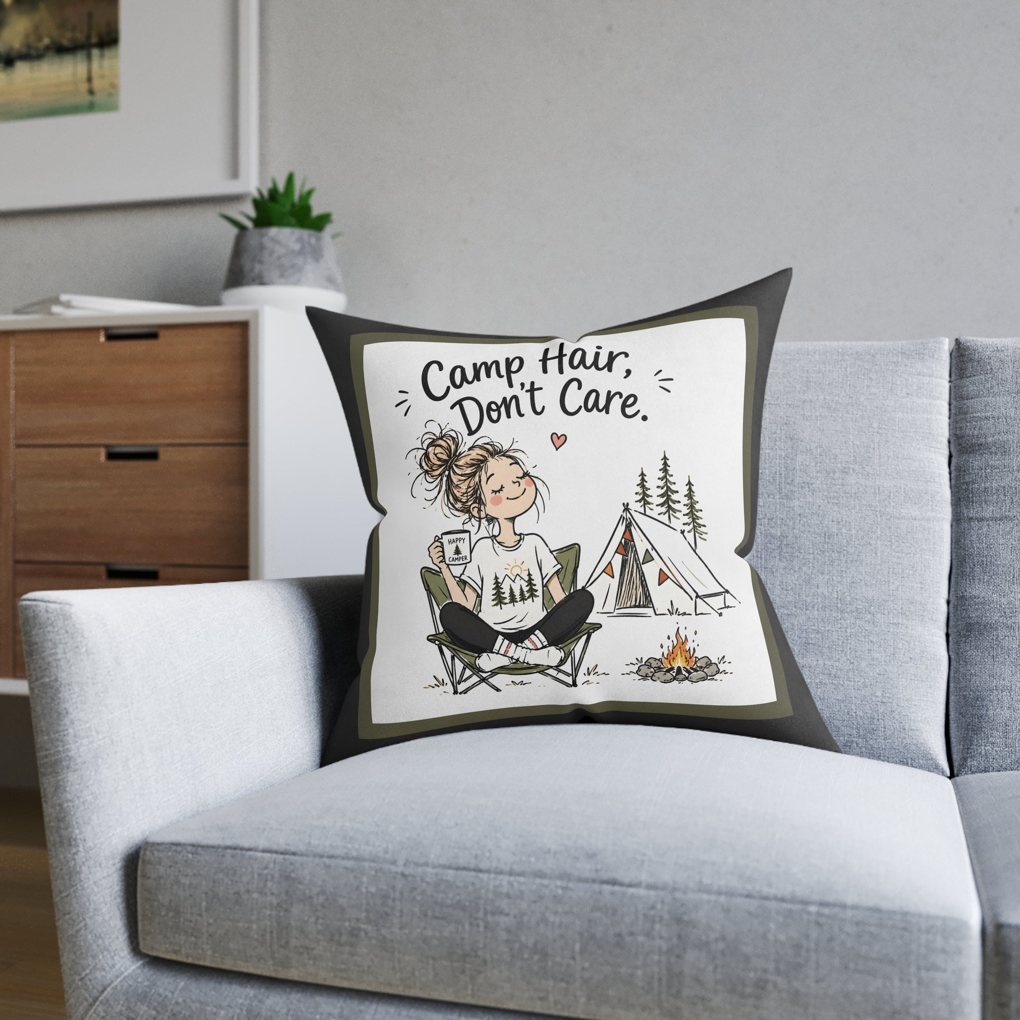 Square Cushion – Camp Hair, Don't Care | Camping Cushion