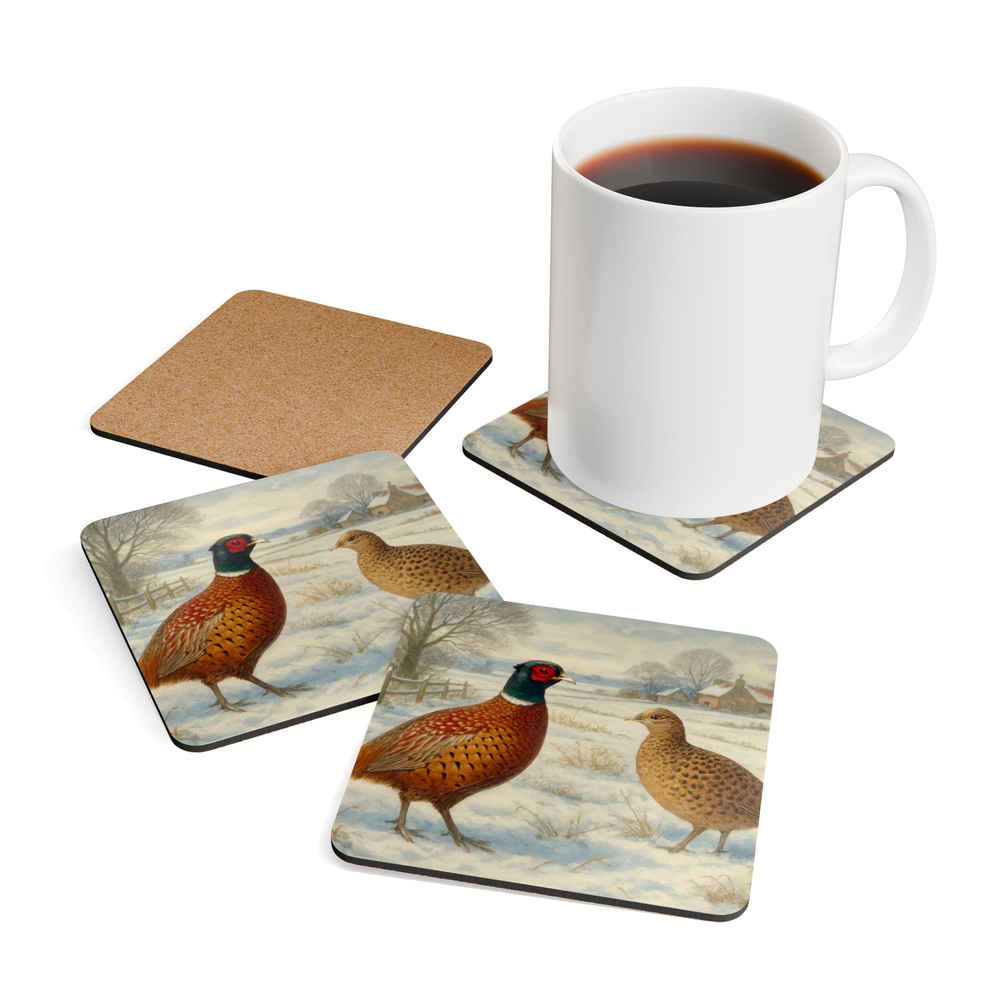 Coaster Set with Pheasant Design