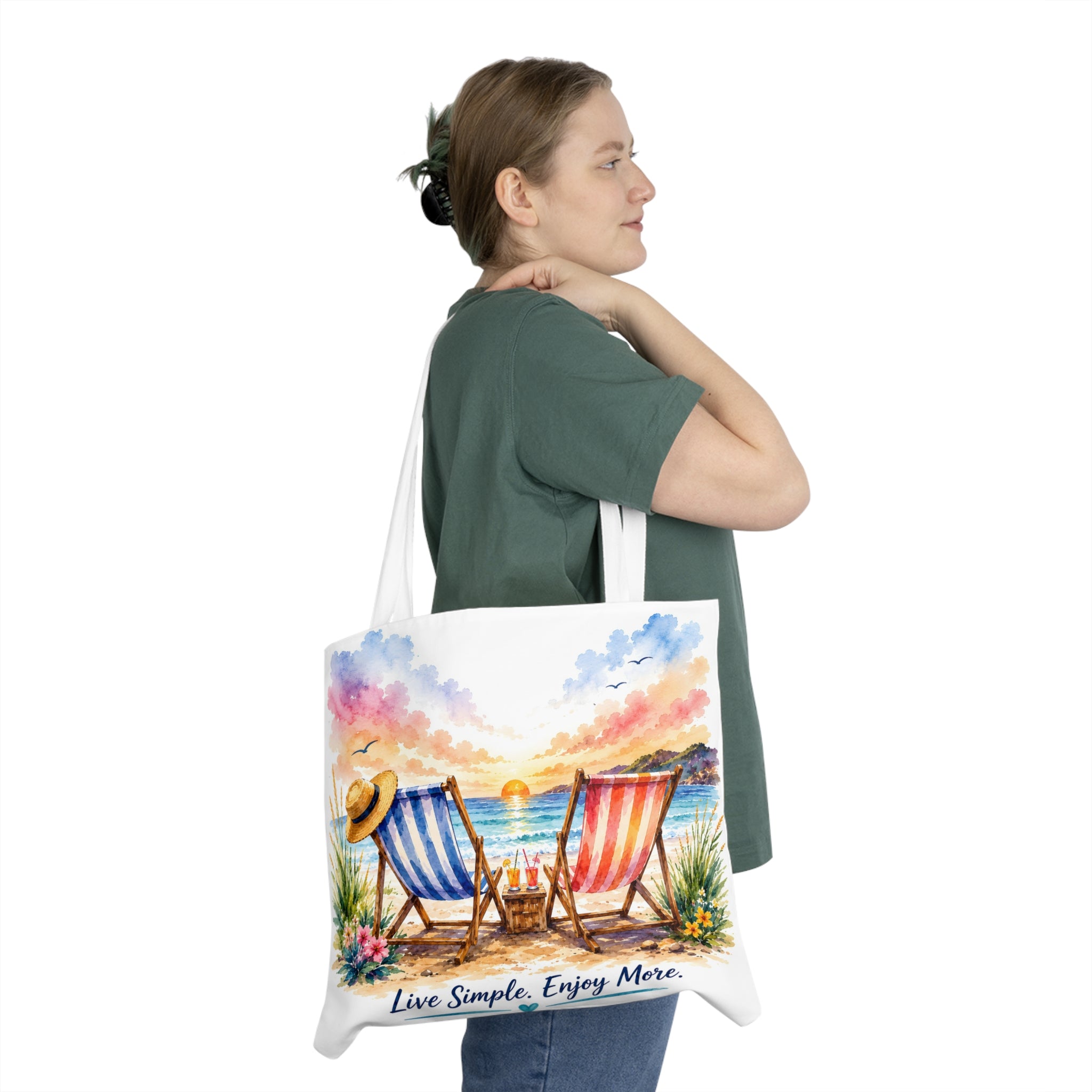 Large Beach Tote Bag – Live Simple. Enjoy More.
