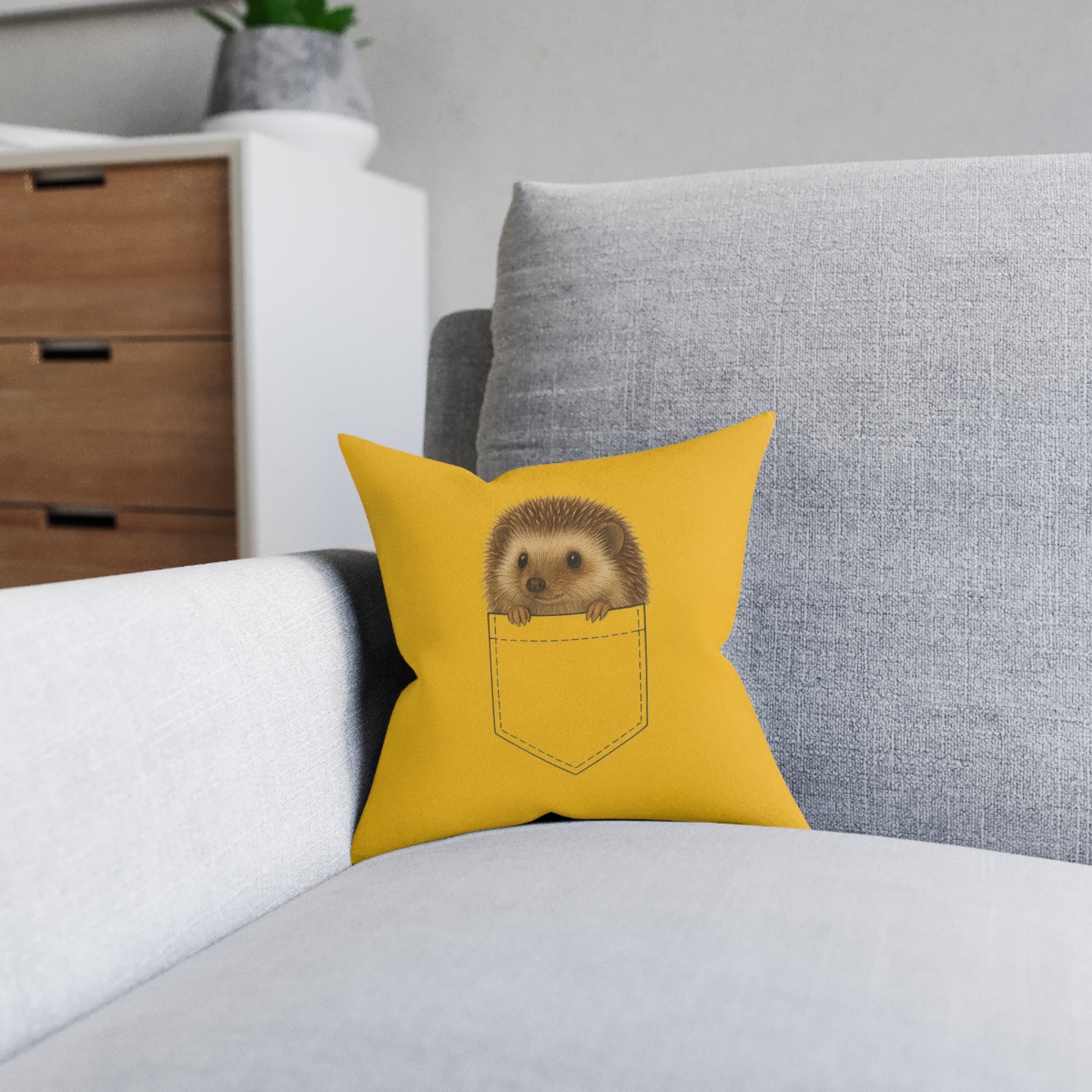 Square Cushion - Hedgehog in a Pocket Design